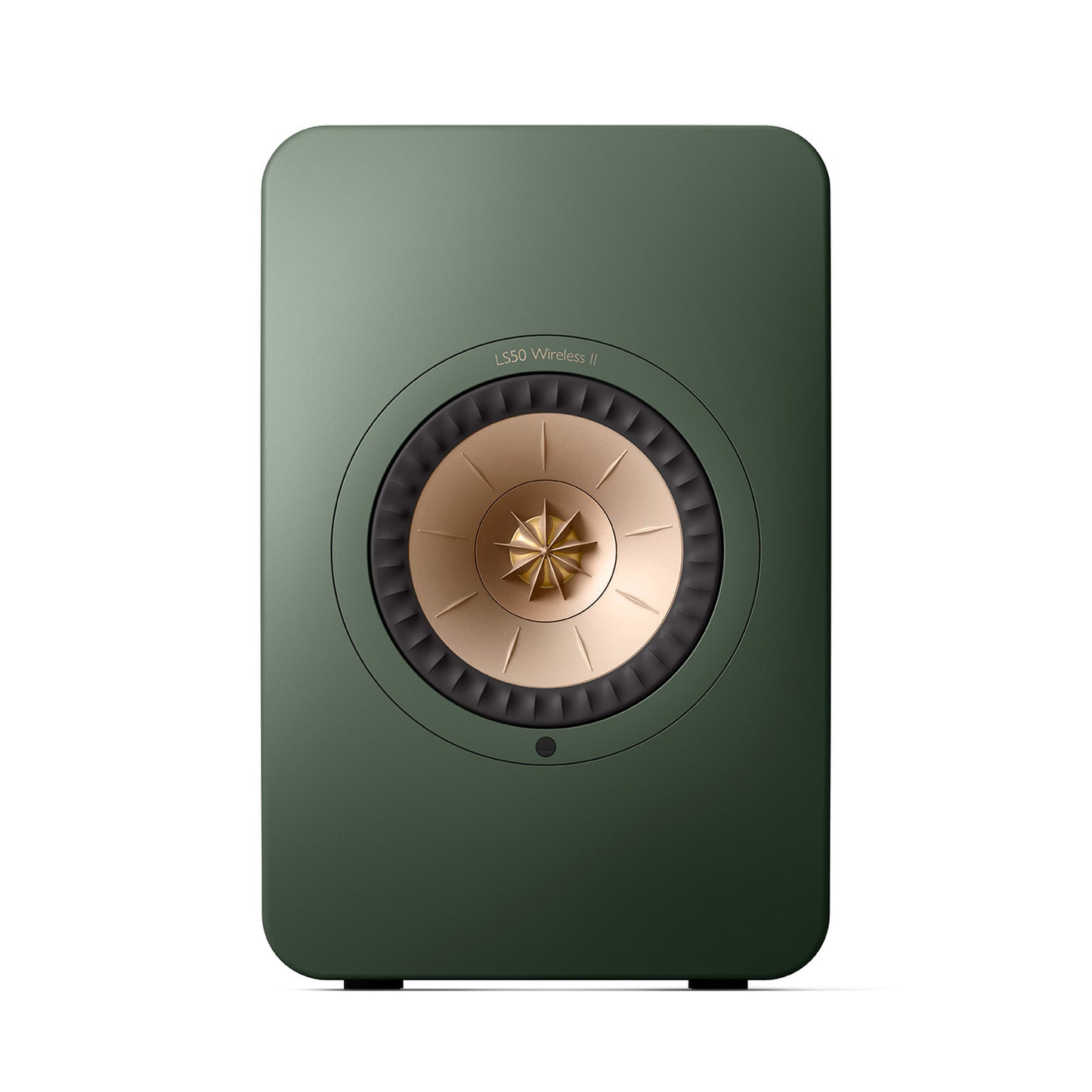 Green speaker with beige center on a white background