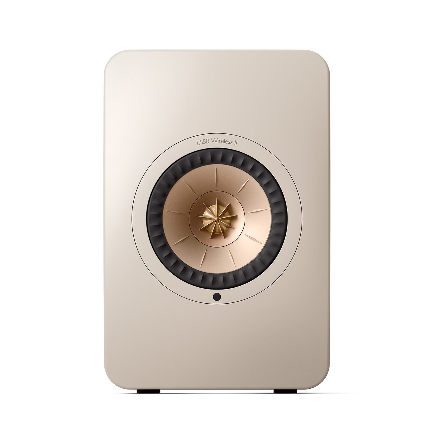 Front of KEF LS50 Wireless II bookshelf speaker in Sand Shell