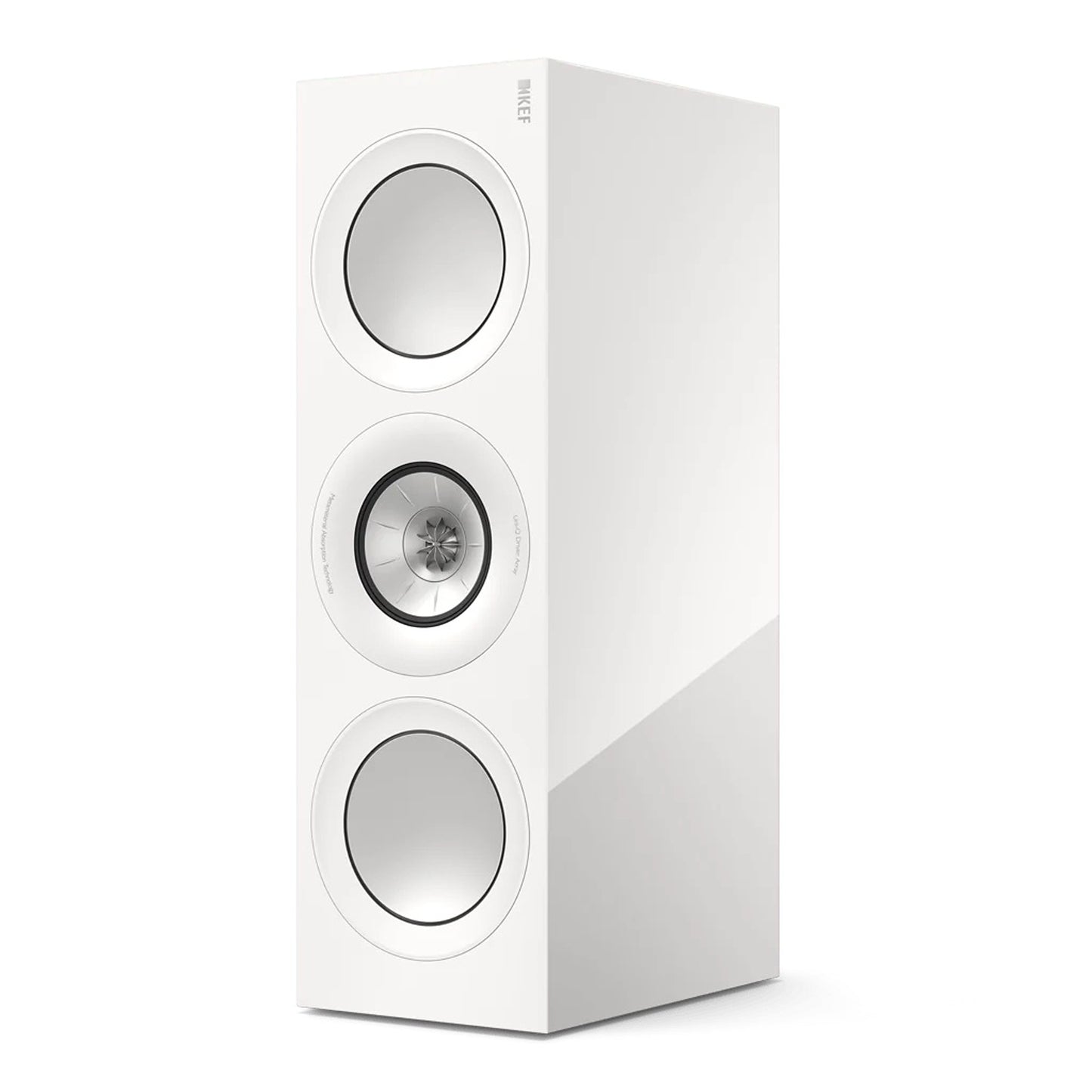 Upright KEF R6 Meta Centre Speaker in white on white background