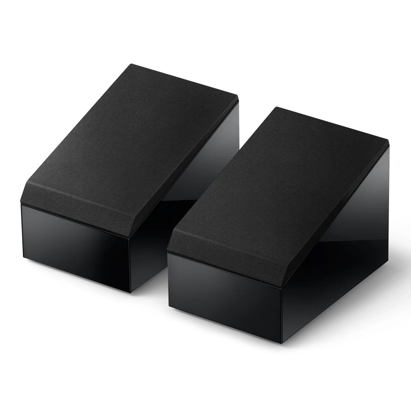 A pair of KEF R8 Meta Dolby Atmos speakers featuring a black finish and black front grille.