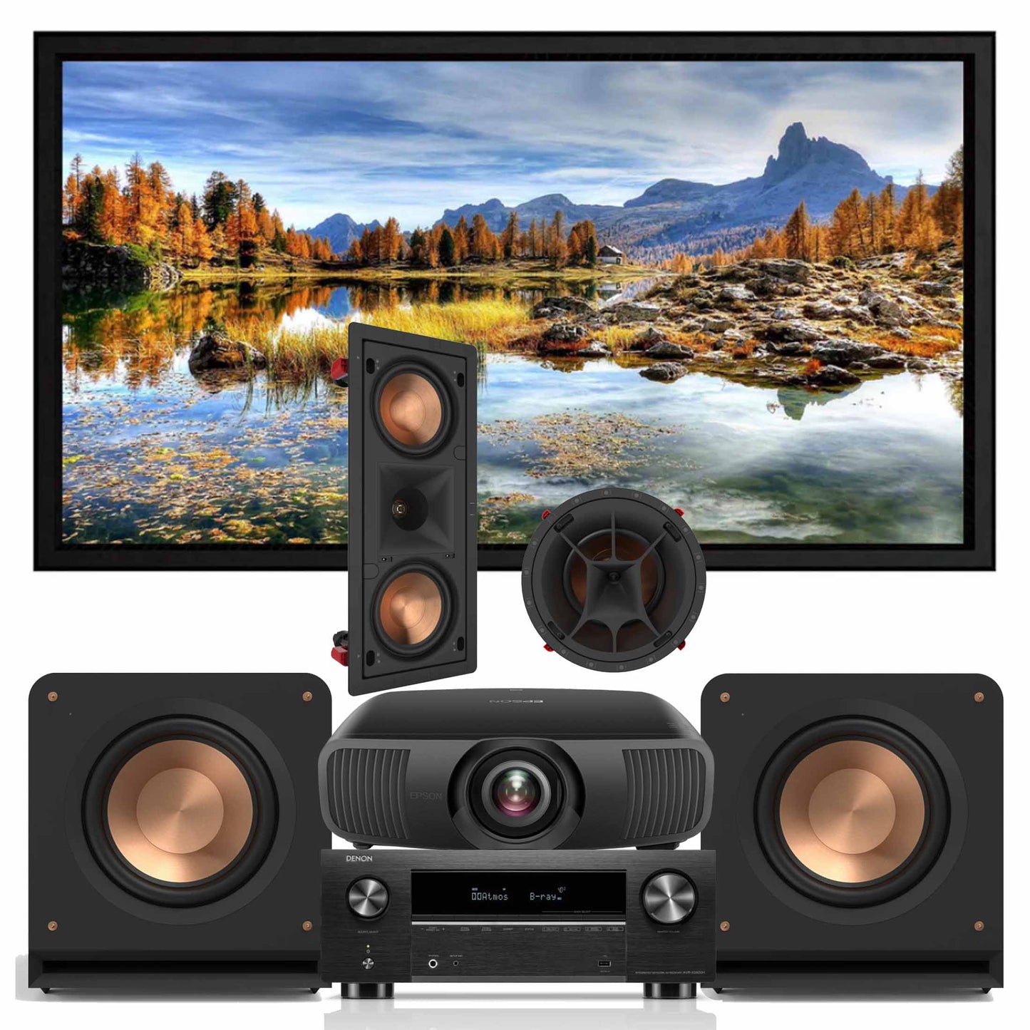 Klipsch Denon In-Wall Home Cinema System on white background