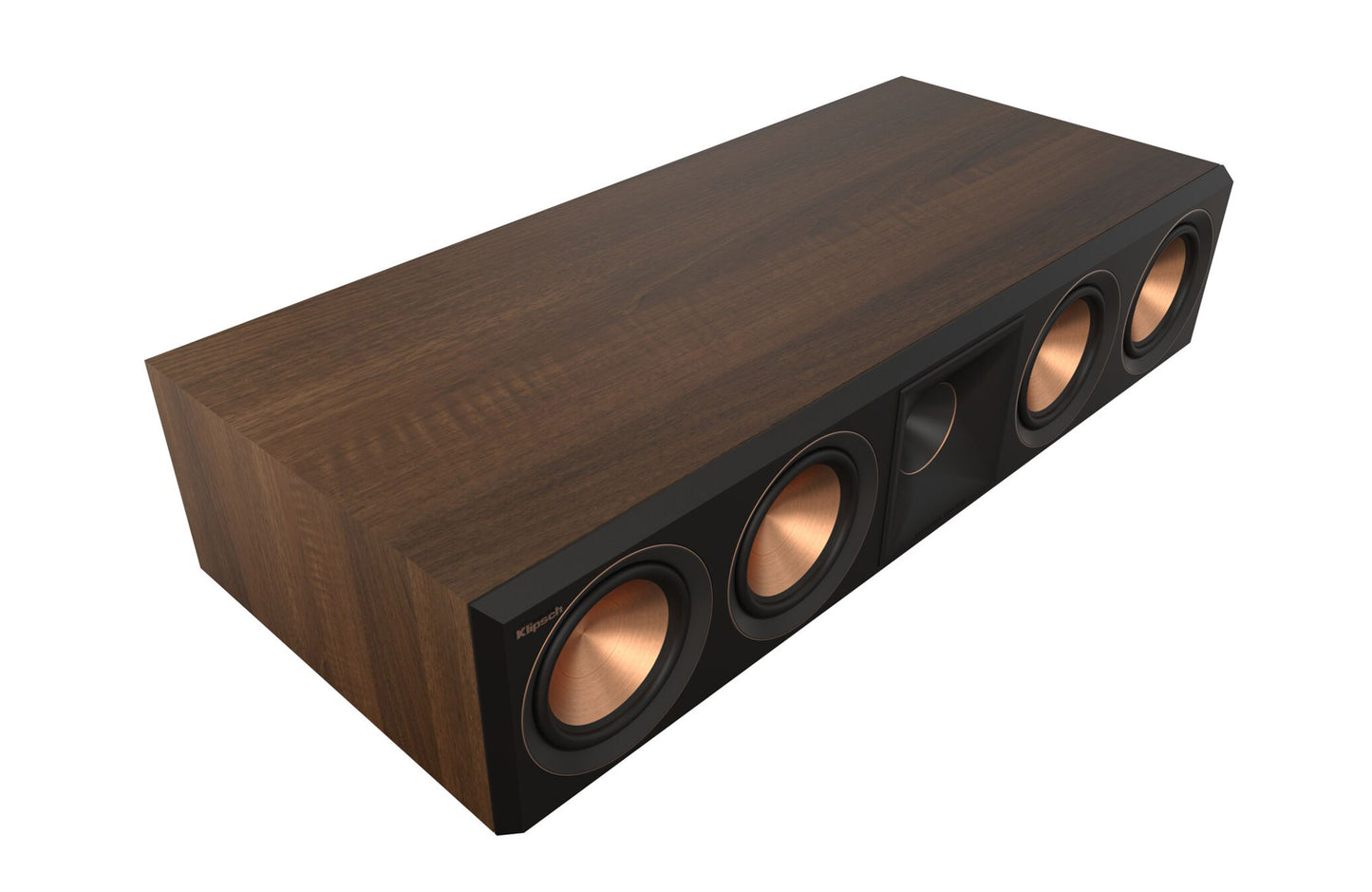 Klipsch RP-504C Centre in walnut on white background.