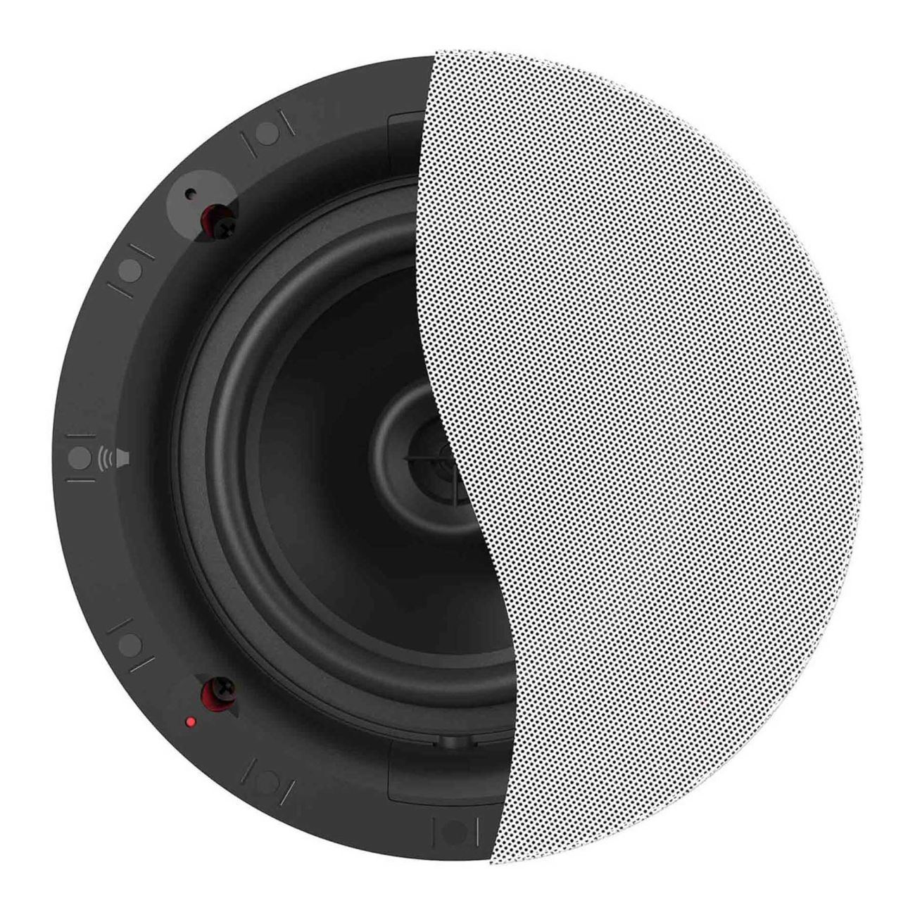 Klipsch DS-180CDT Dolby Atmos In-Ceiling Speakers. Showing half the grille.