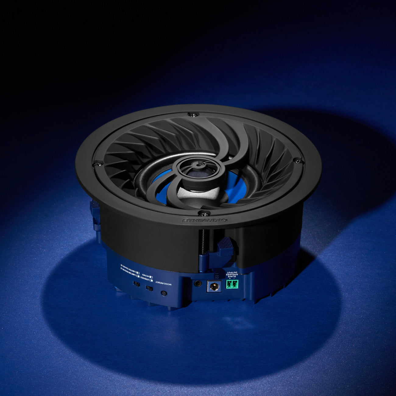 Lithe Audio 4” Bluetooth Active In-Ceiling Speaker on blue background