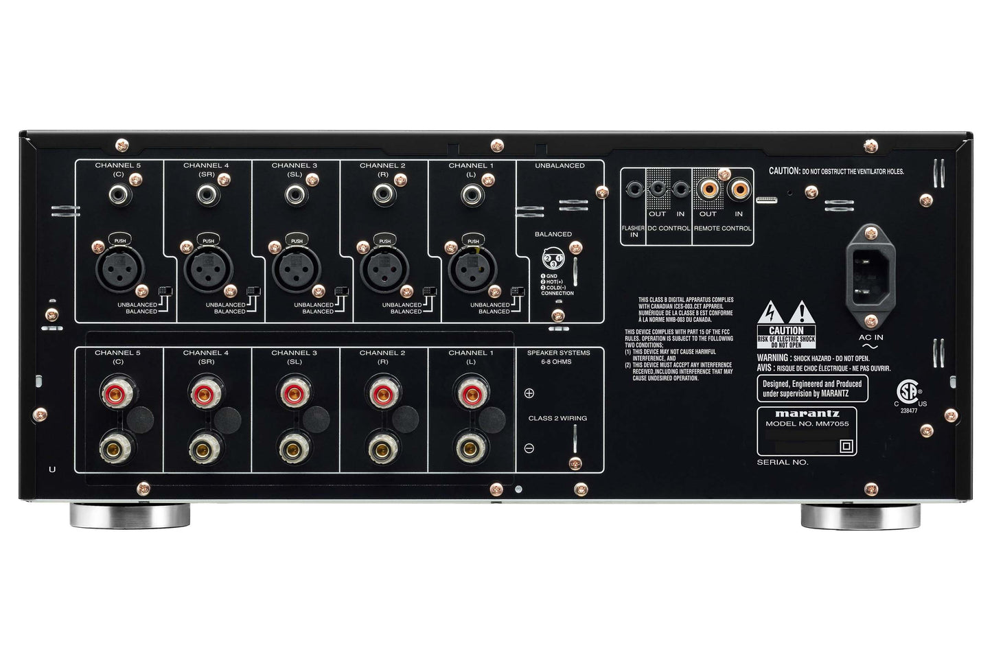 Marantz MM7055 Multi-Channel Power Amplifier - Rear view.