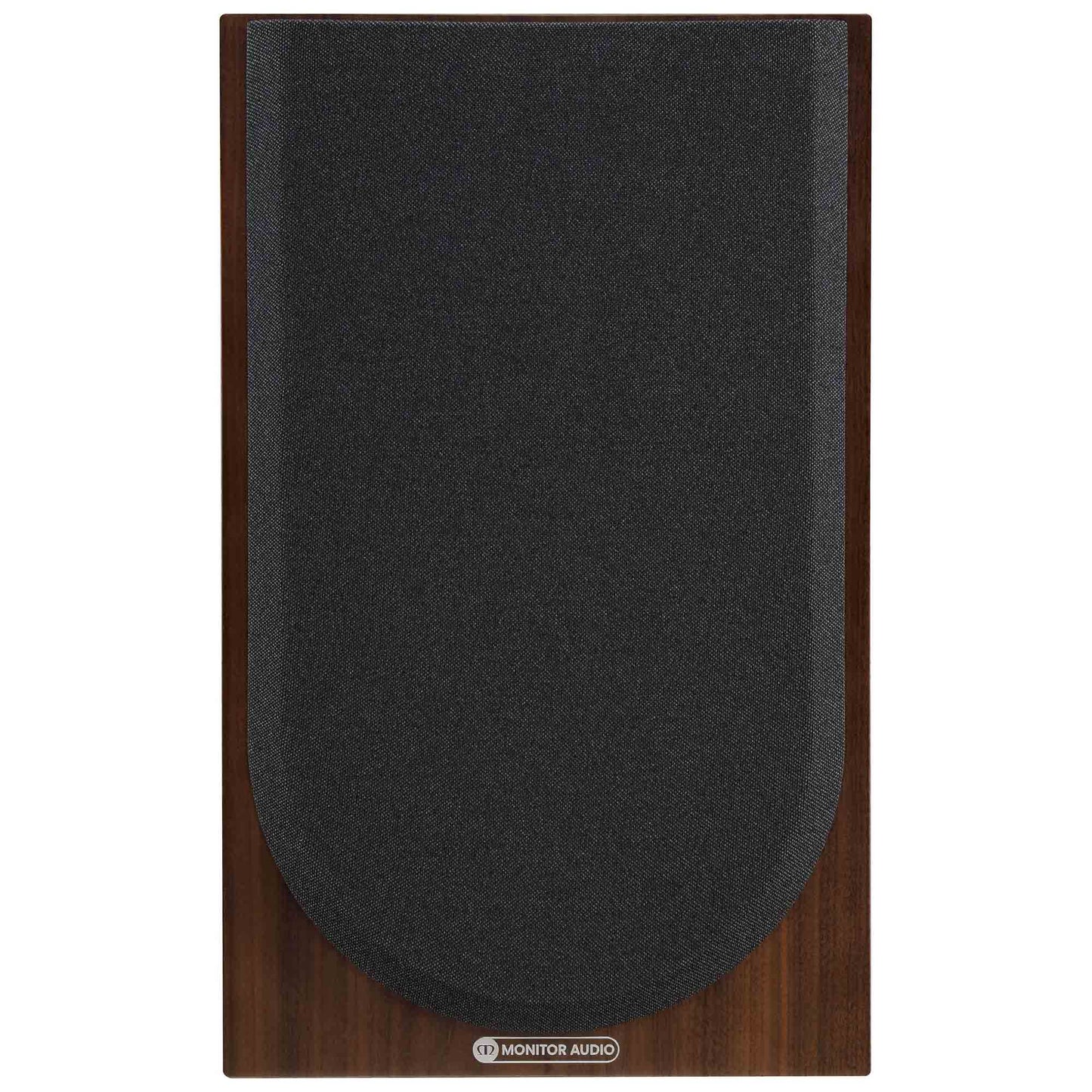 Monitor Audio speaker with dark grille and wooden side
