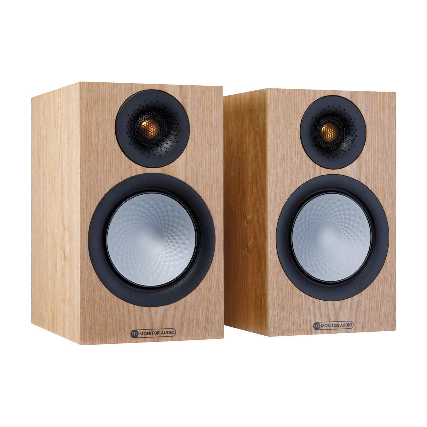 Pair of wooden speakers on a white background