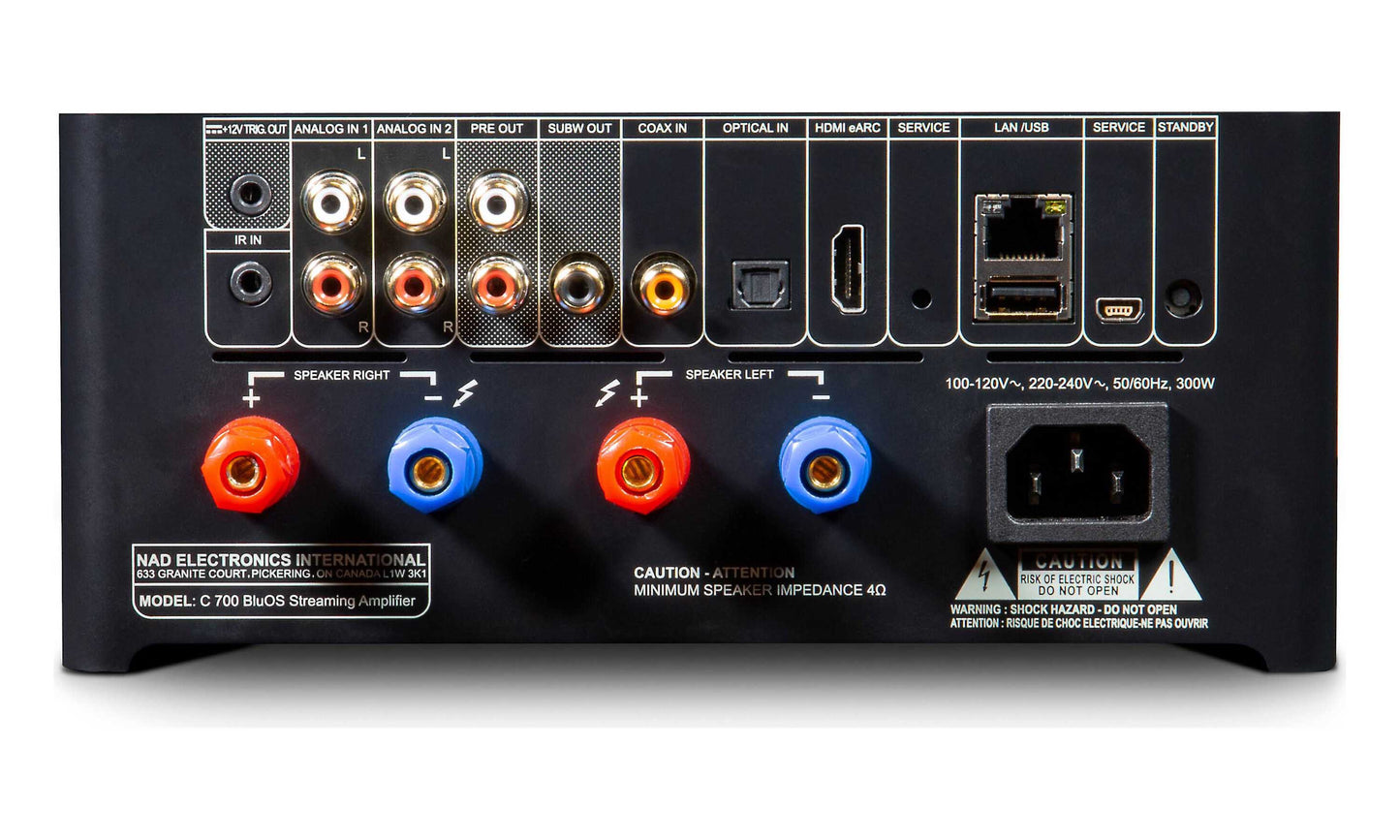 NAD C700 V2 BluOS Streaming Amplifier - Rear View