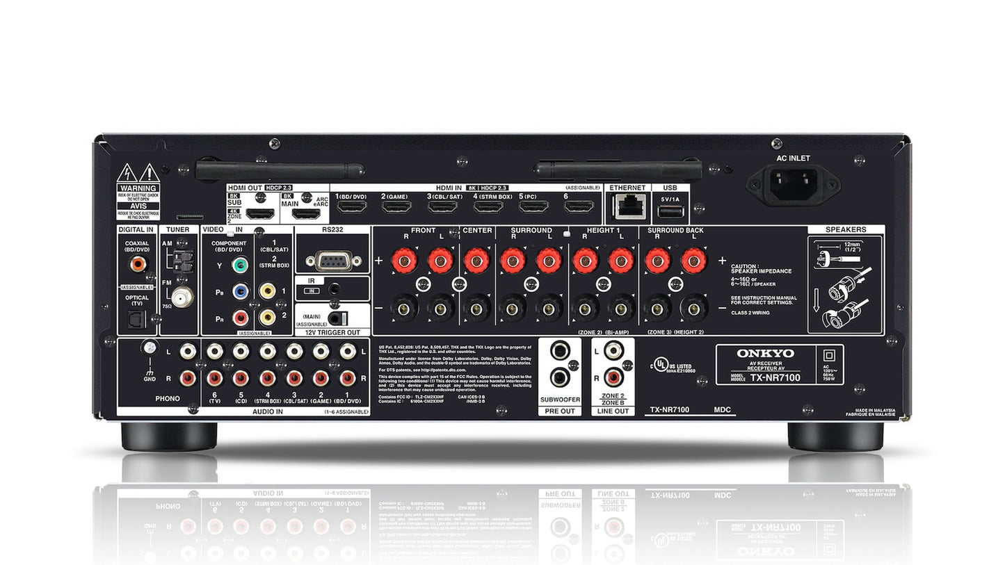 Onkyo TX-NR7100 8K Home Theatre Receiver - Digital Audio Inputs: 1 Toslink Optical & 1 Coaxial