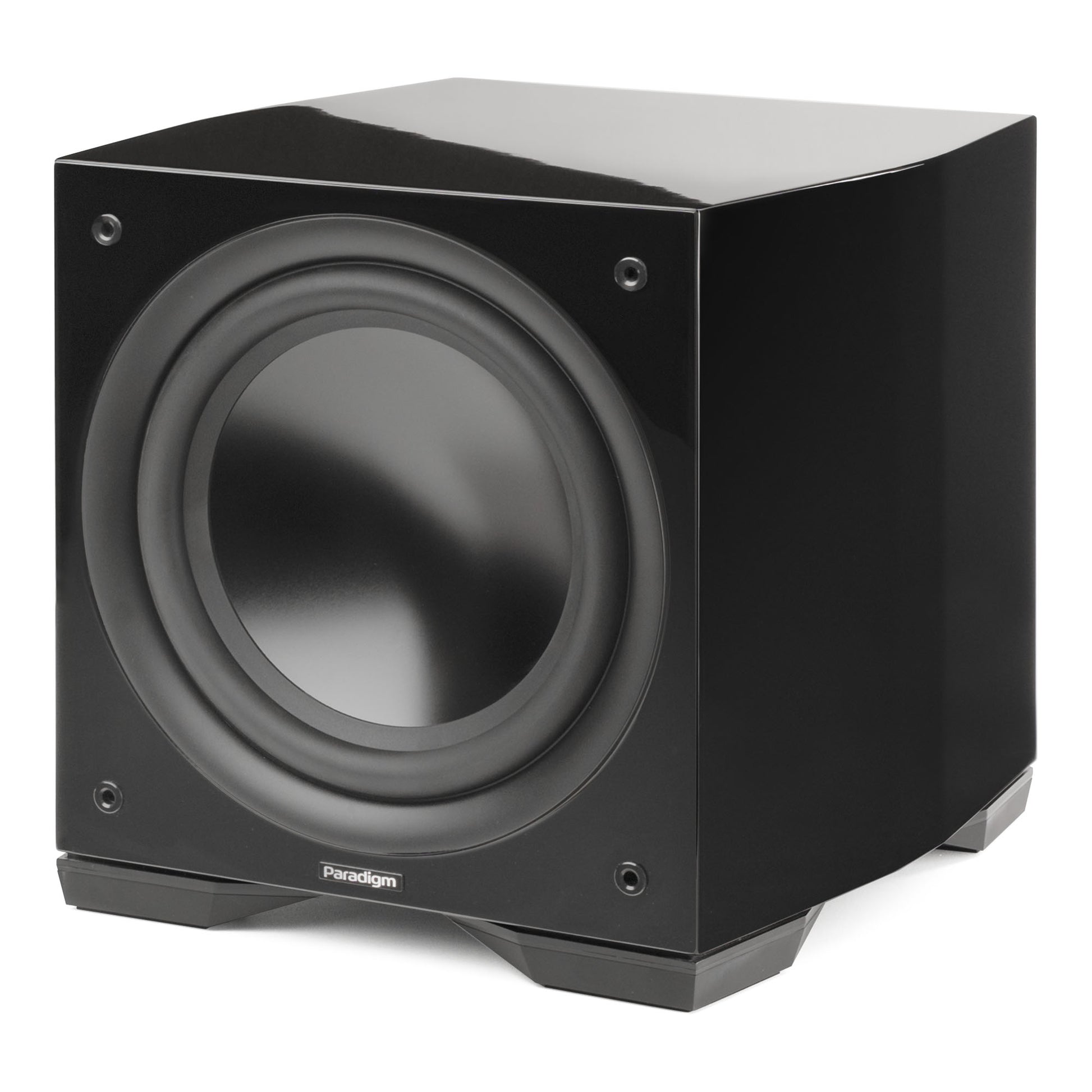 Front angle of  Paradigm Defiance S10 in Gloss Black grille off