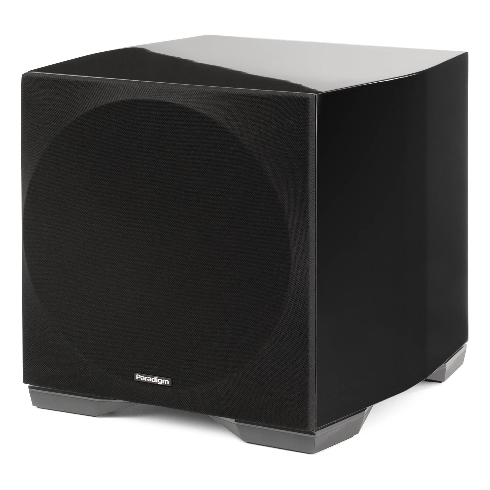 Angle of  Paradigm Defiance S10 in Gloss Black with grille on