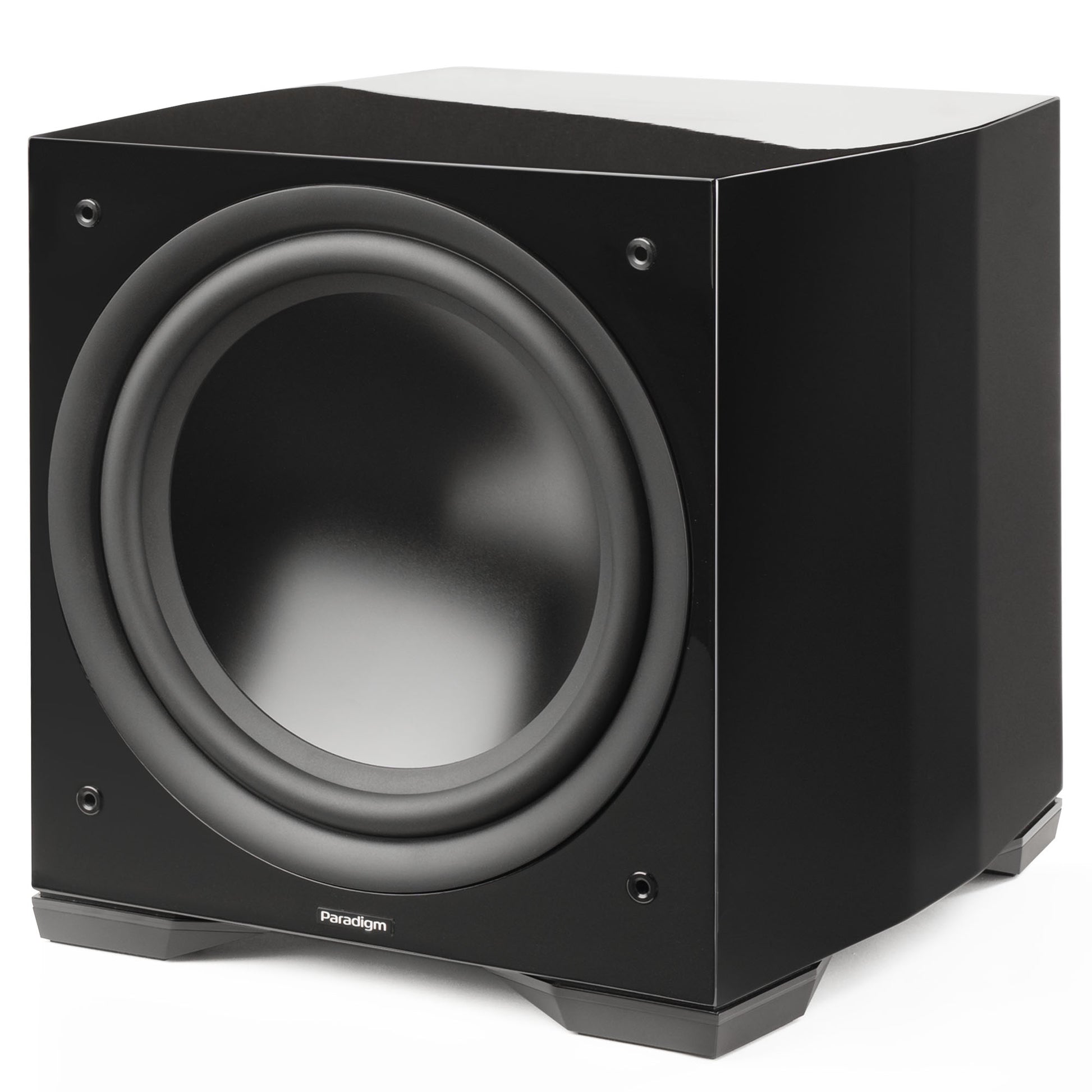 Angle of Paradigm Defiance S12 Subwoofer in gloss black