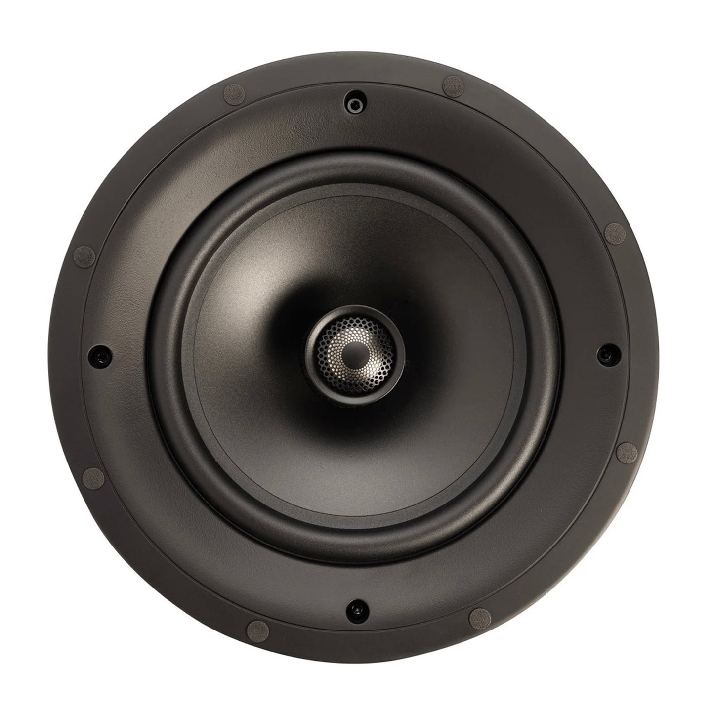 Black speaker driver on a white background