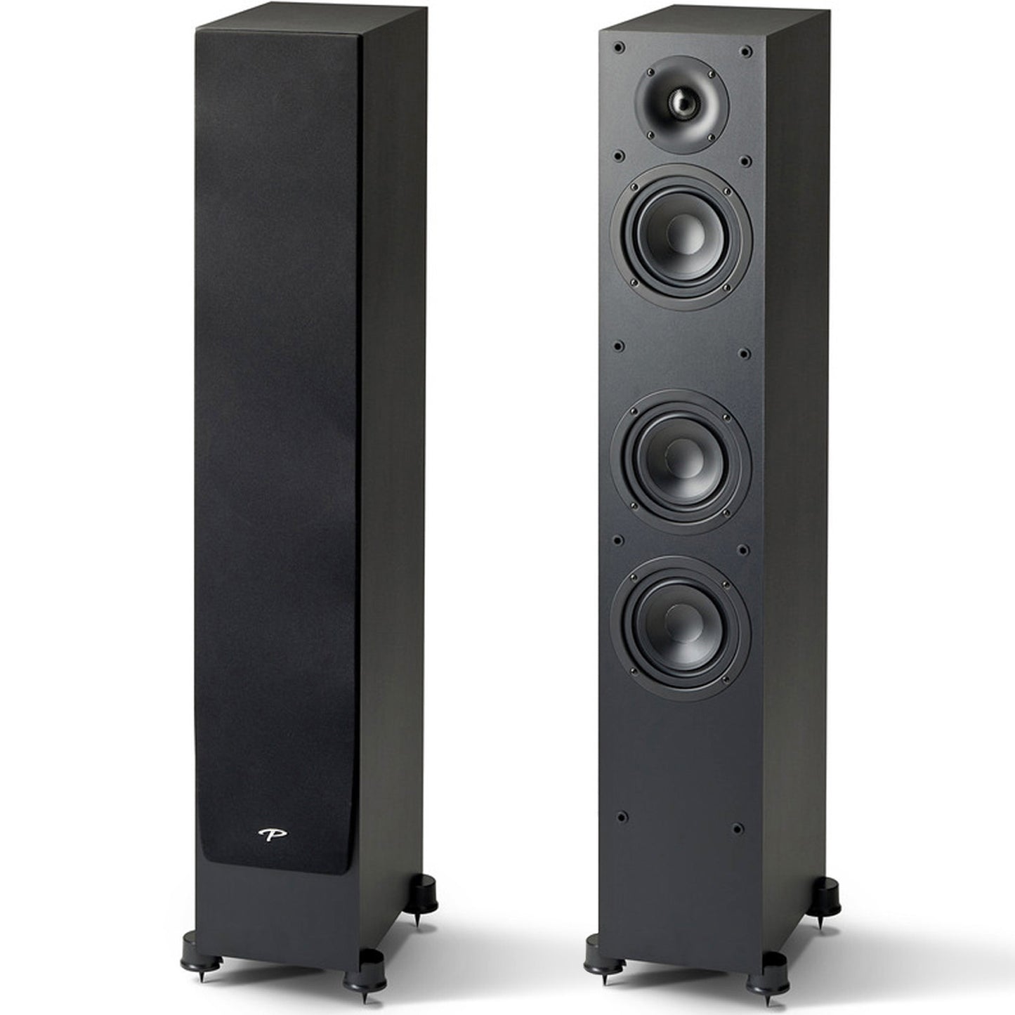 A pair of Paradigm Monitor SE 3000F floorstanding speakers in white color, featuring a 25mm dome tweeter, 140mm polypropylene cone midrange driver, and 140mm cone bass driver.