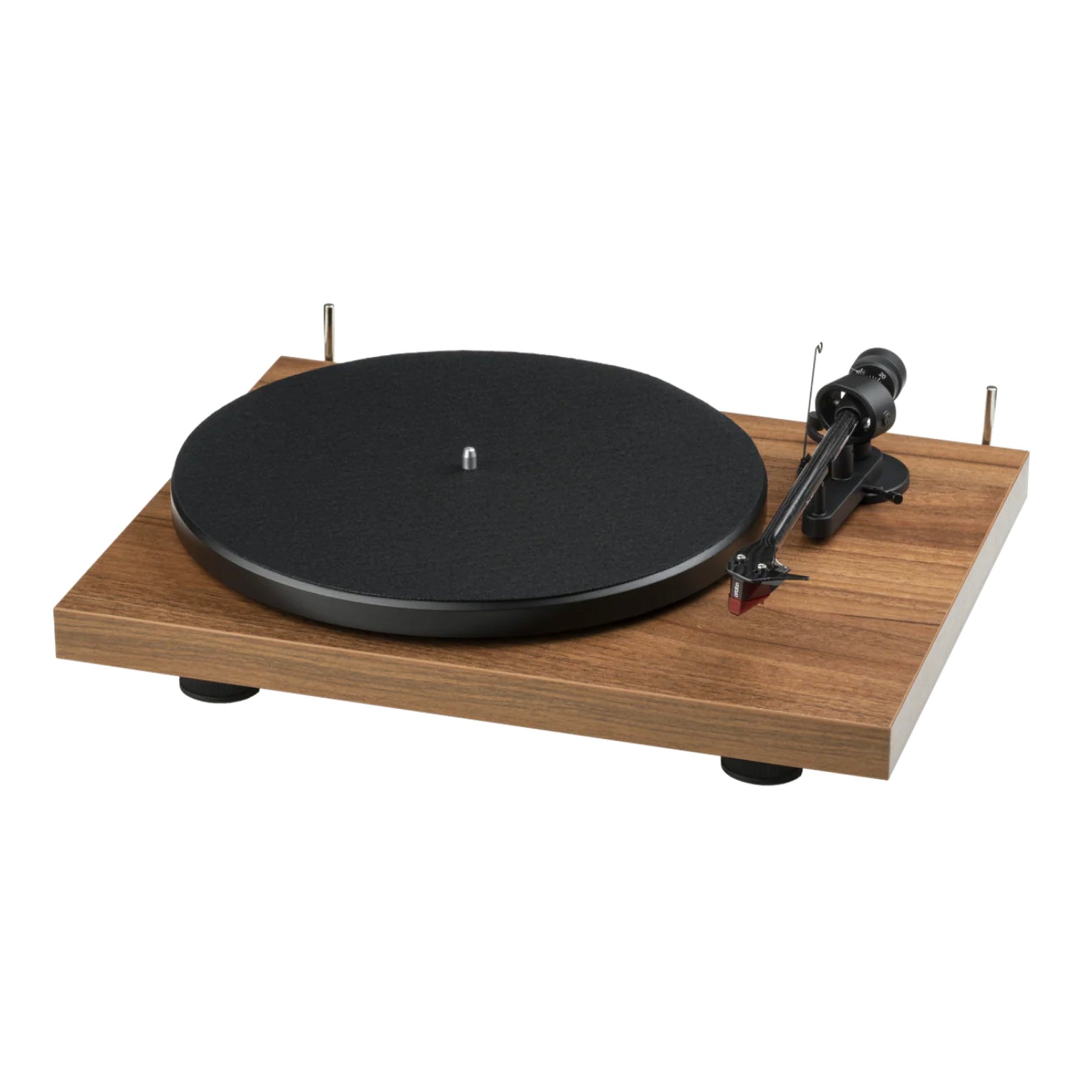 Turntable with wooden plinth on a white background