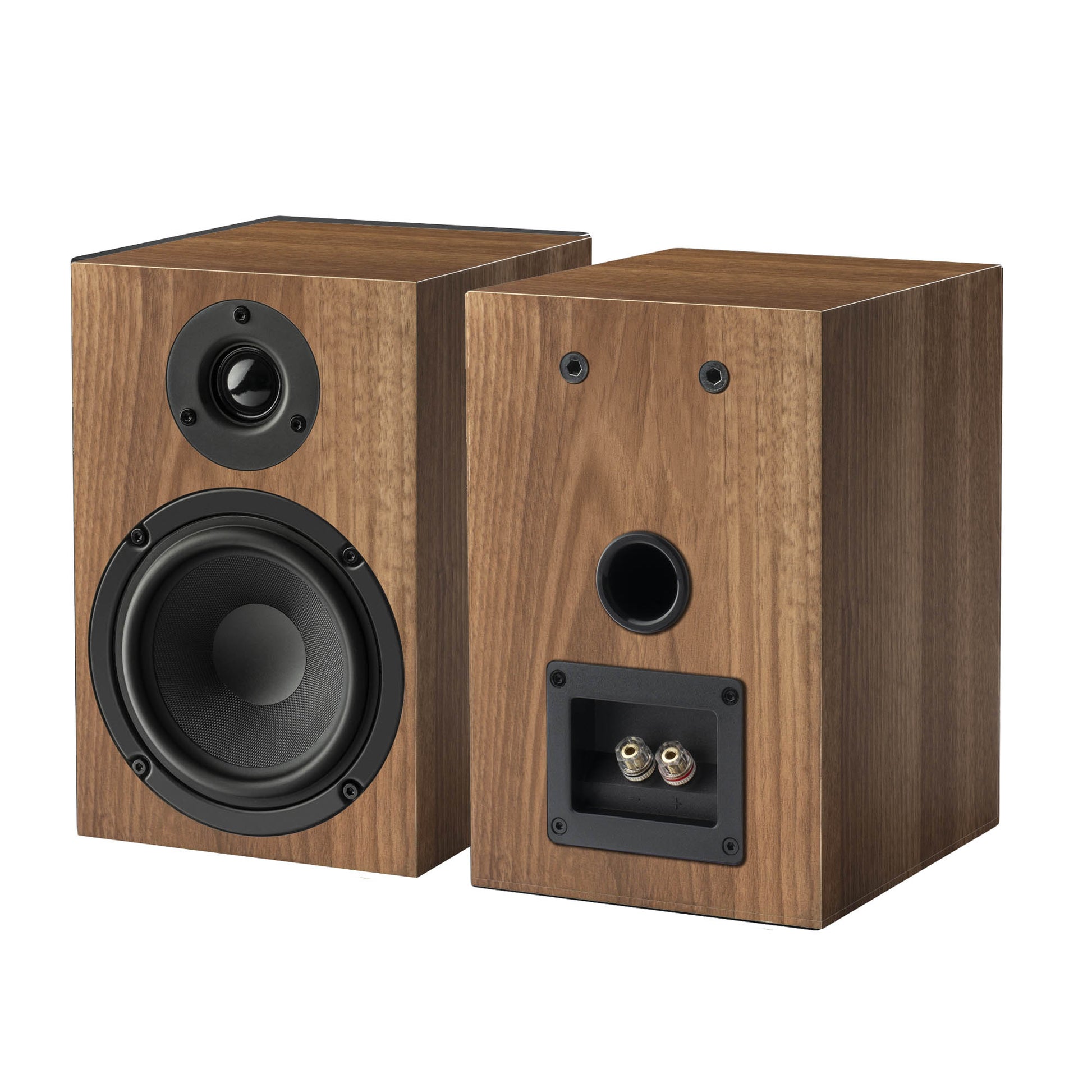 Pro-Ject Speaker Box 5 E Speakers walnut front and rear view