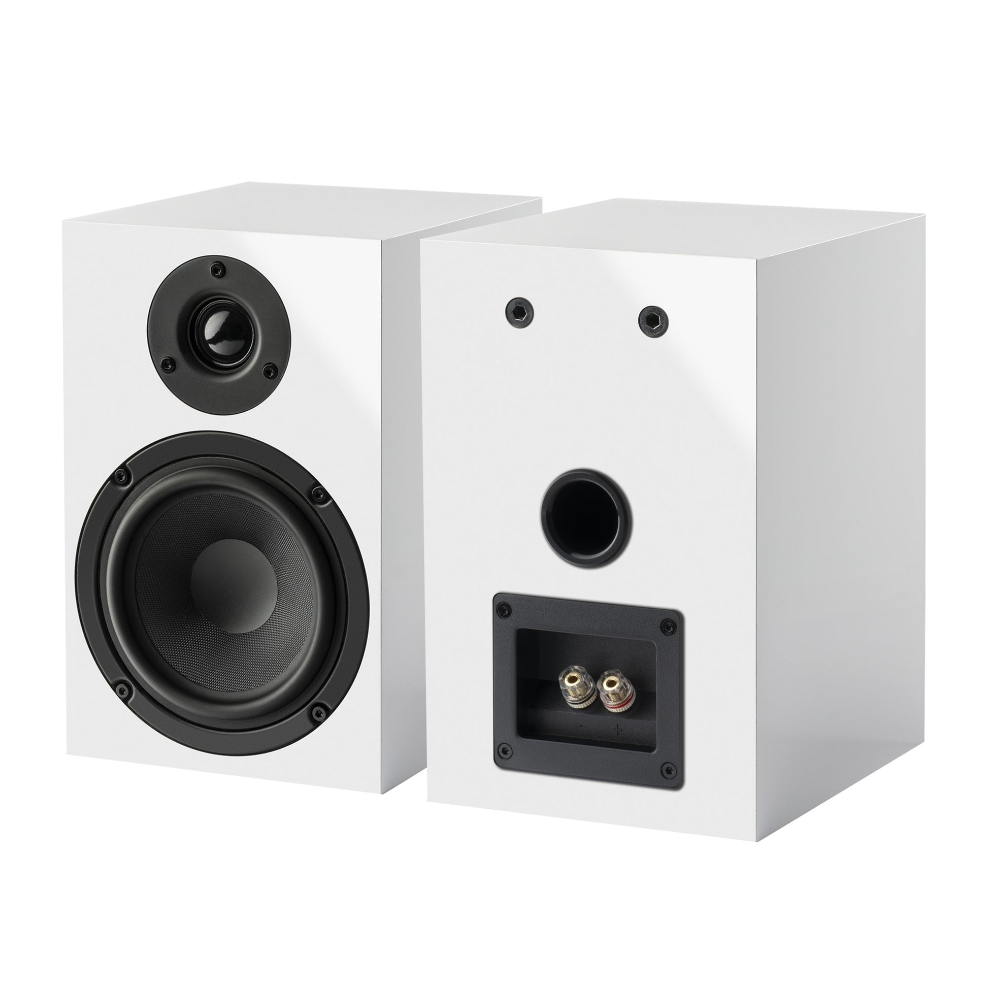 Pro-Ject Speaker Box 5 E Speakers white front and rear view