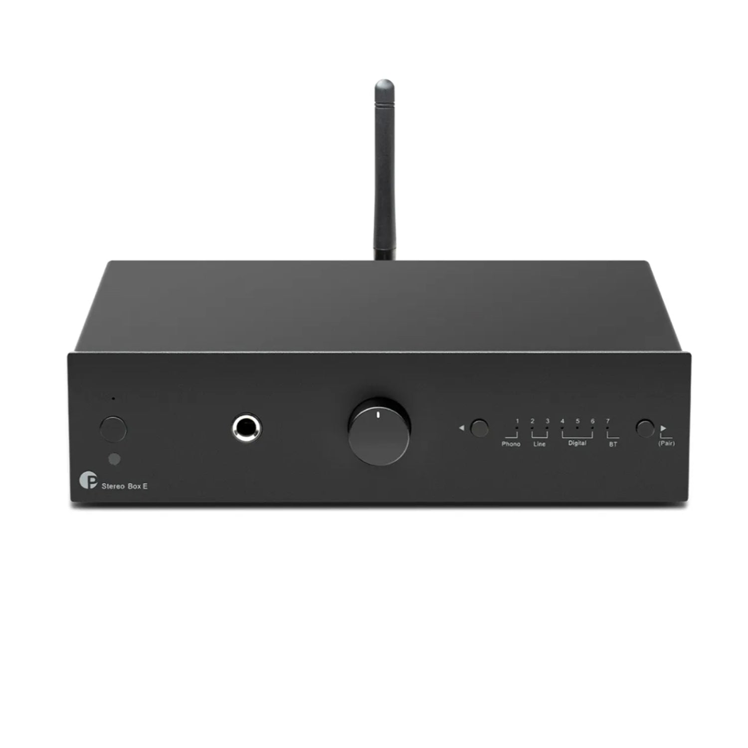 Black Project Stereo Box with various ports on a white background