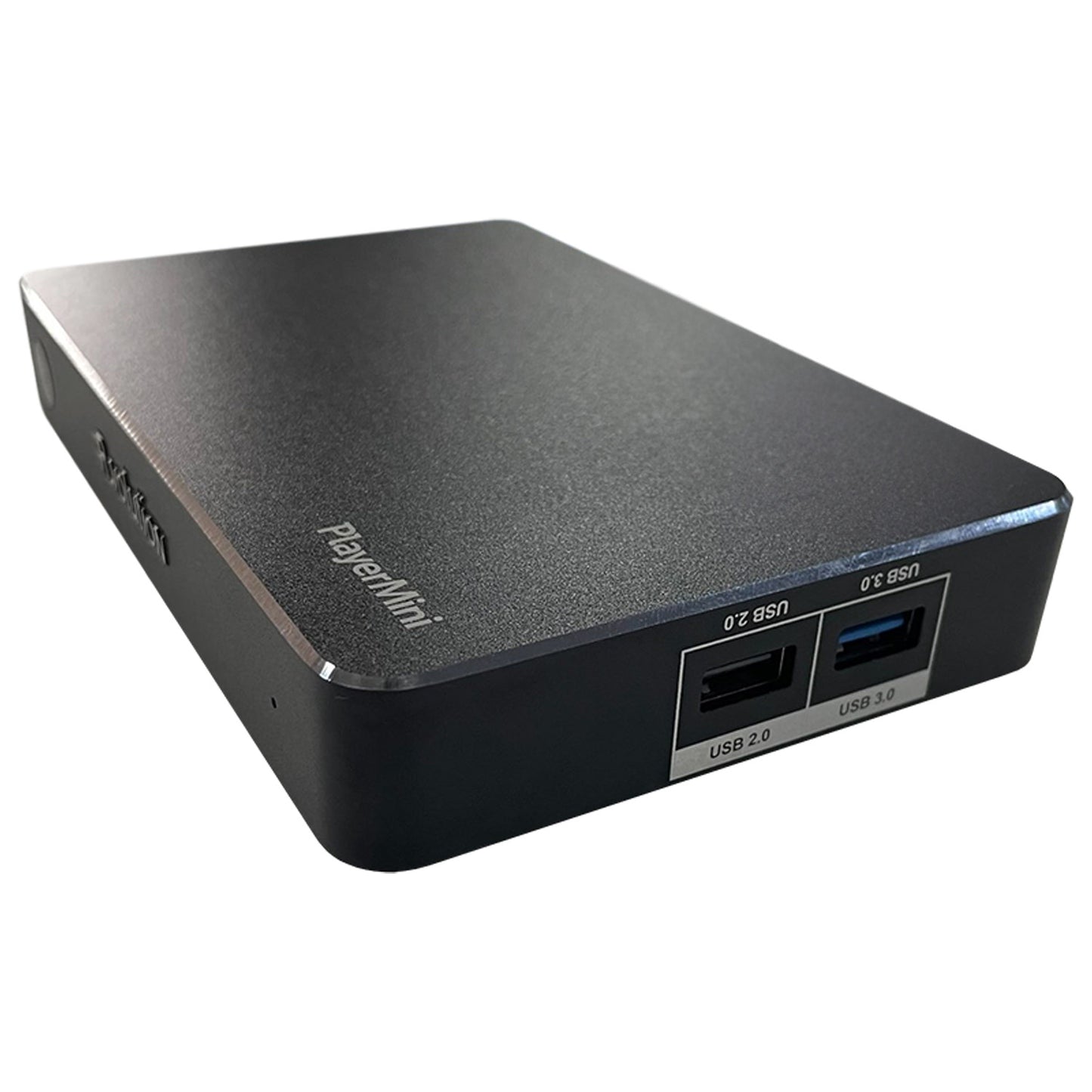 R_volution PlayerMini 4K Ultra HD Media Player showing usb inputs on a white background