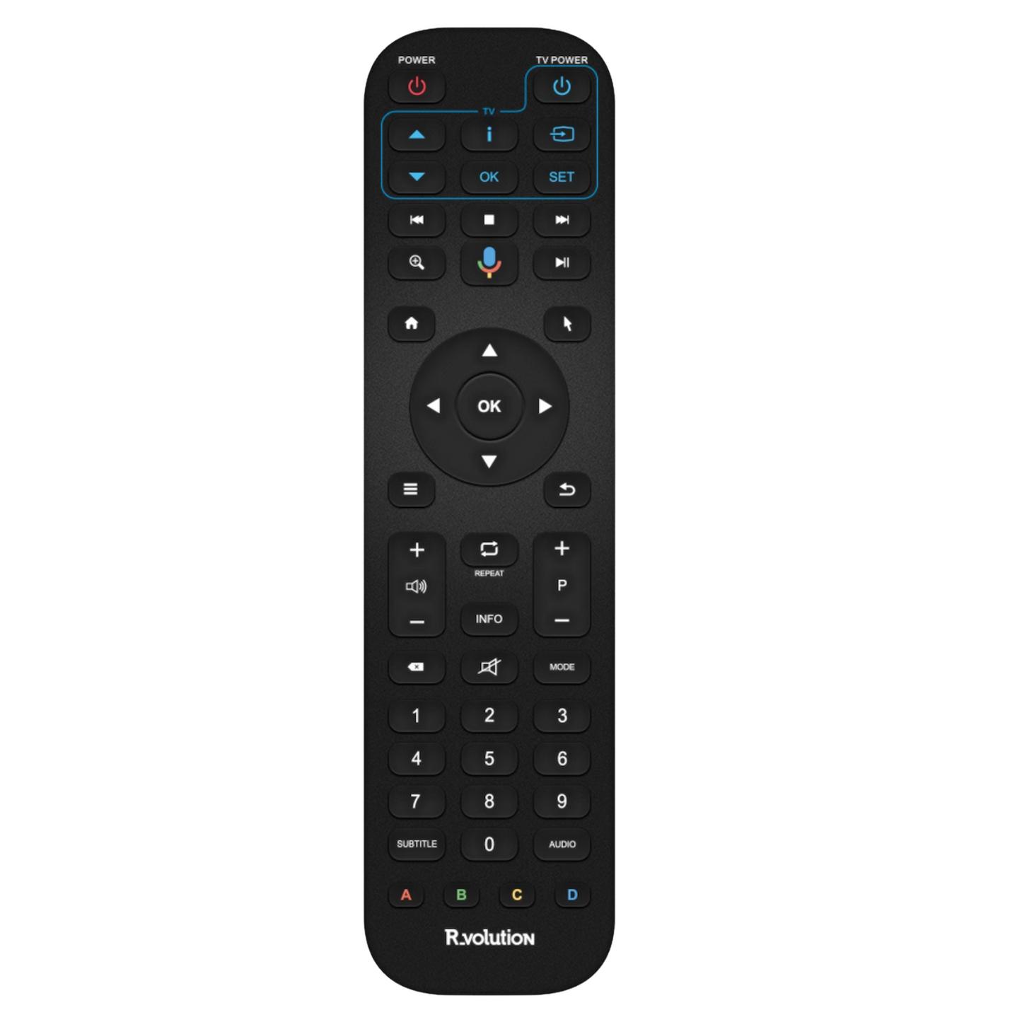 R_volution PlayerPro 8K Ultra HD Media Player Remote Control on white background