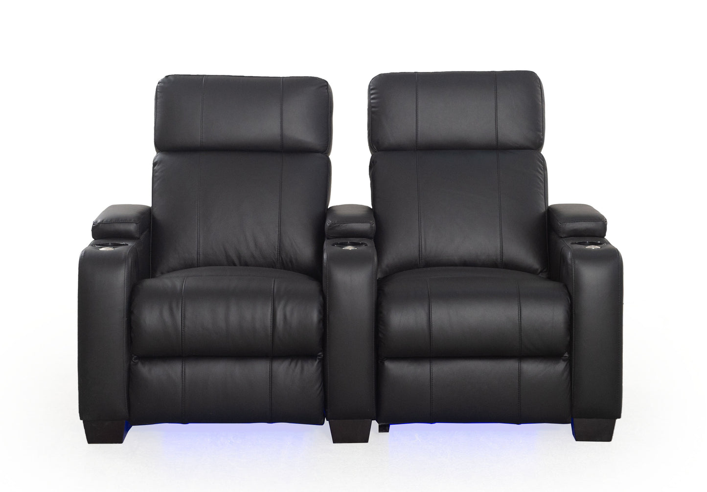 RowOne Kingsley C202K 2 Seater Cinema Chairs - Front view with lights on