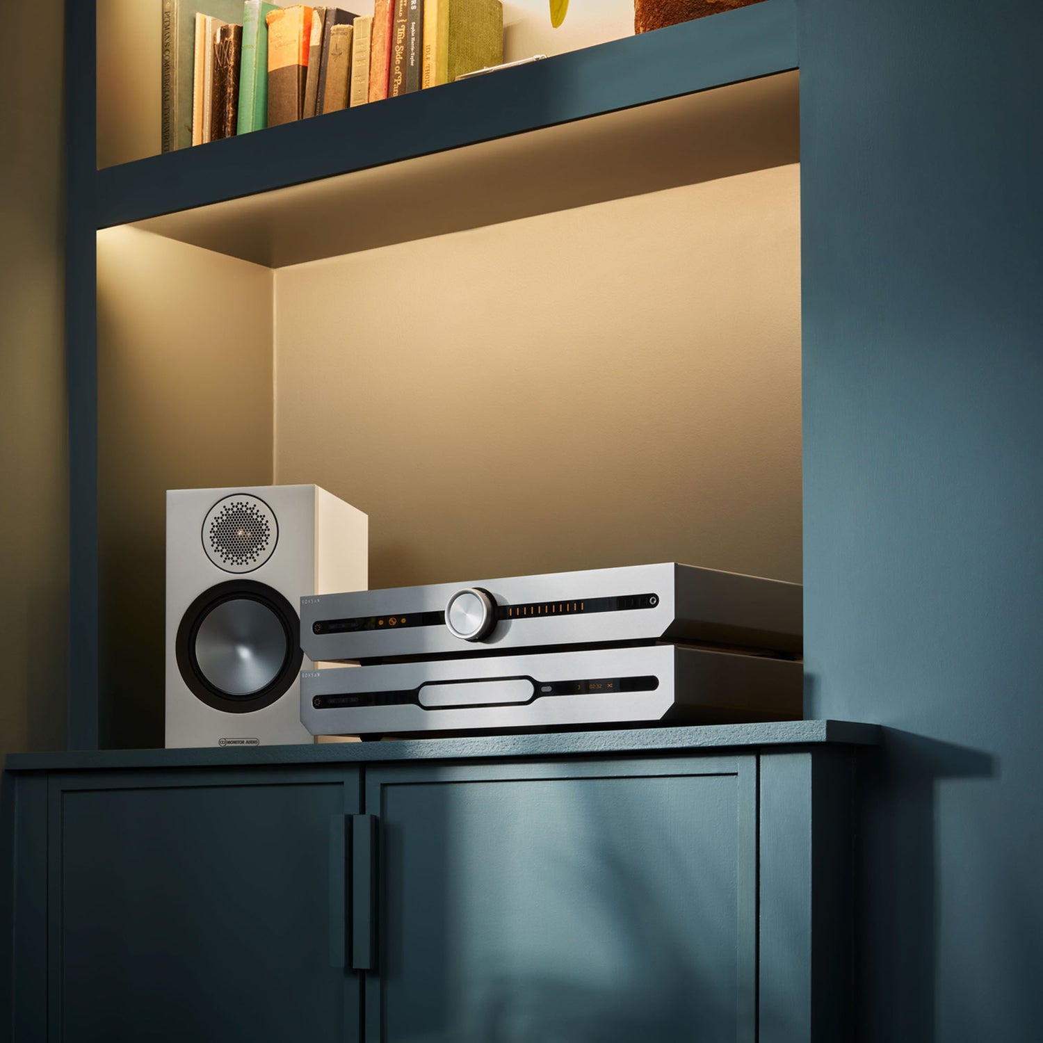 Roksan amplifier and cd player on shelfing unit