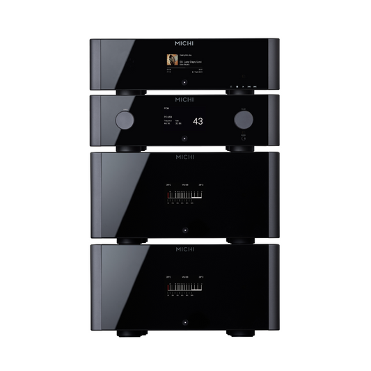 Rotel Michi Q5 + P5 + M8 + M8 Stack on white background