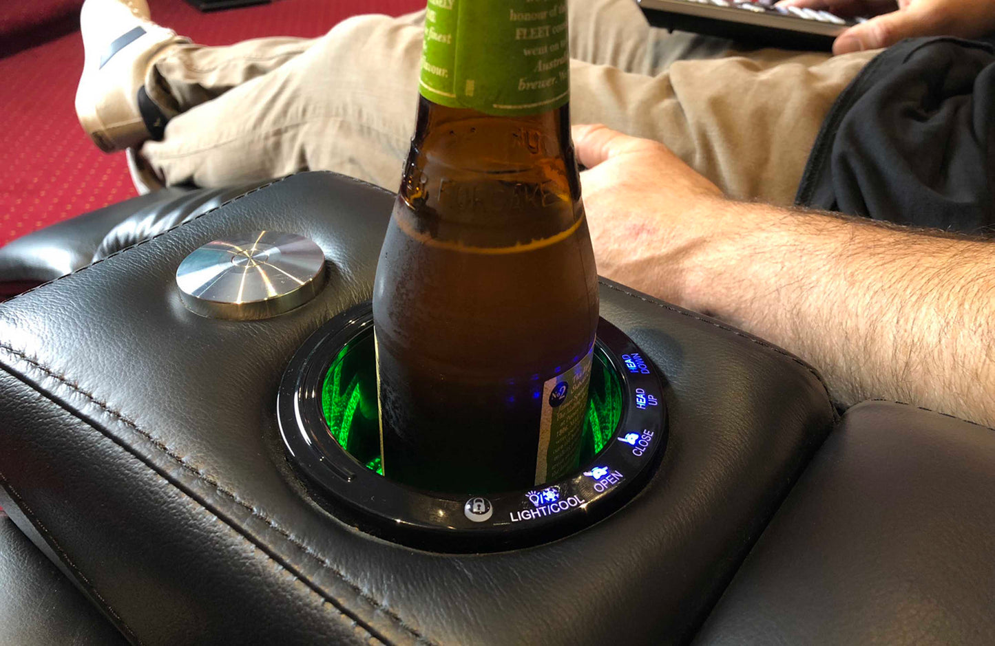 Close up of refrigerated cup holder