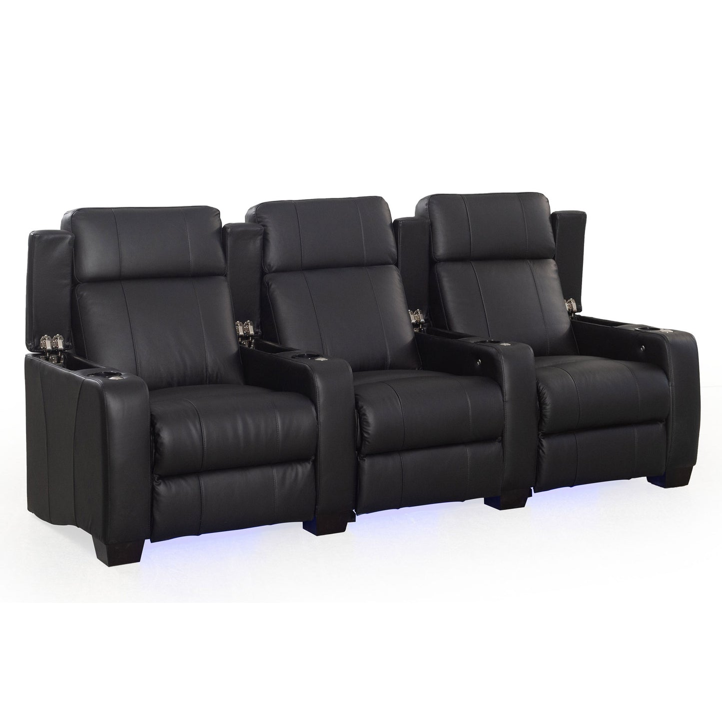 RowOne Kingsley C203K Series Cinema Chairs - 3 Seats arm rests up showing storage compartment