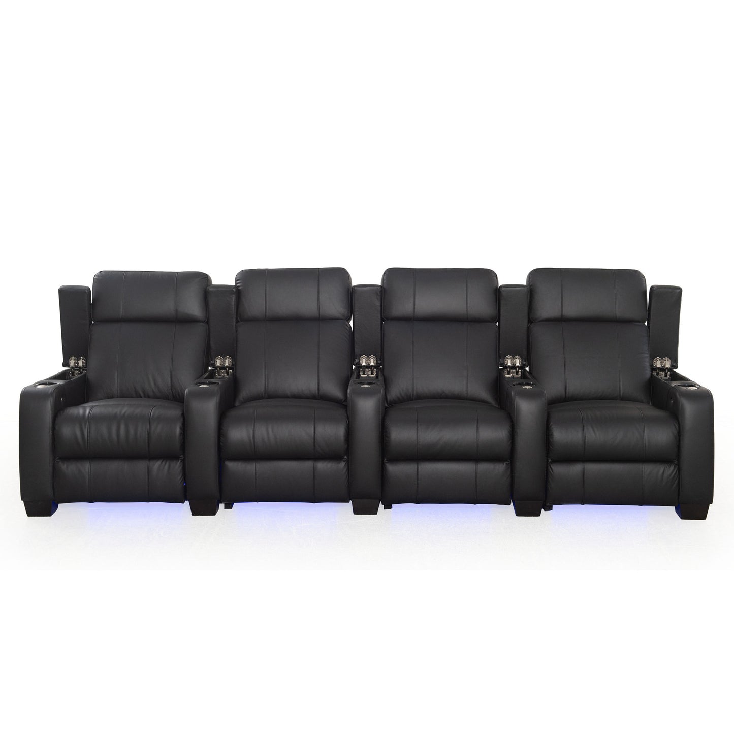RowOne Kingsley C204K Series Cinema Chairs - 4 Seats arm rests up showing storage compartments