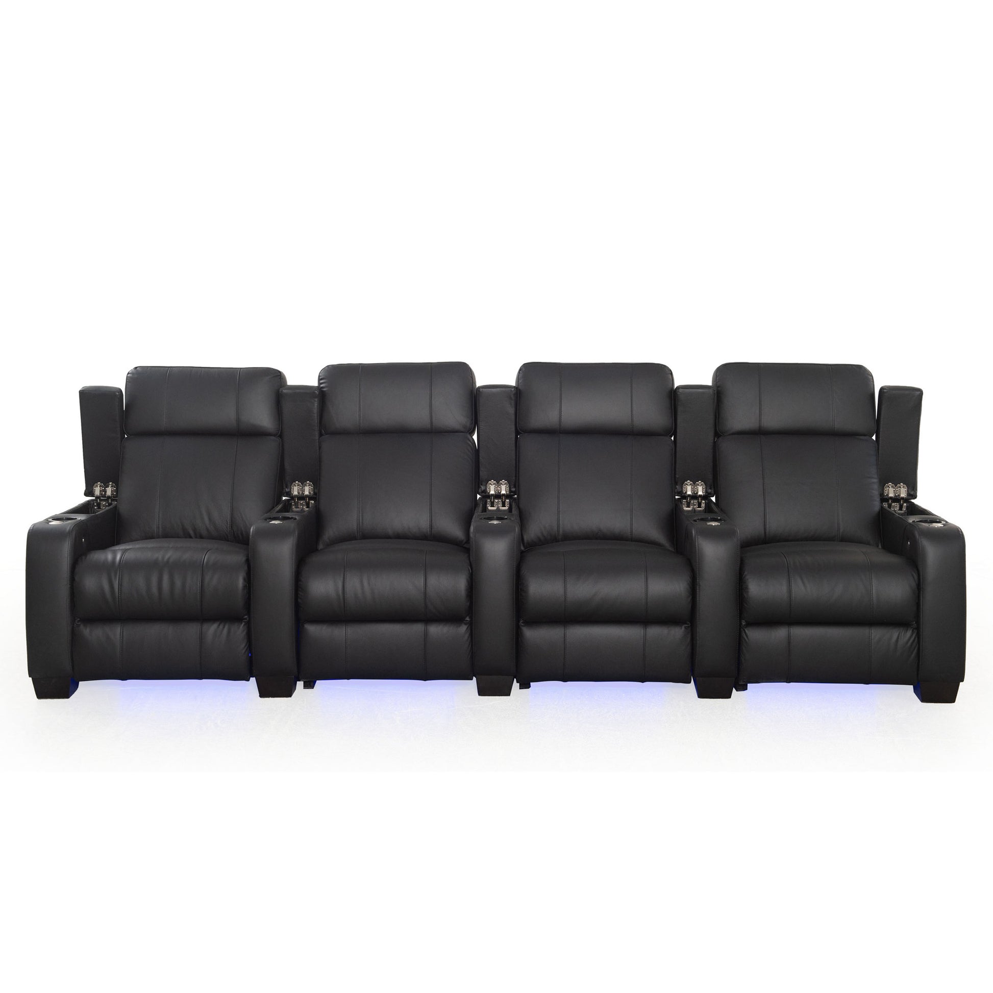 RowOne Kingsley C204K Series Cinema Chairs - 4 Seats arm rests up showing storage compartments