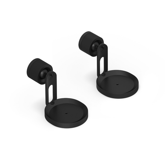 A pair of black Sonos Era 100 Pro wireless powered streaming speaker wall brackets.