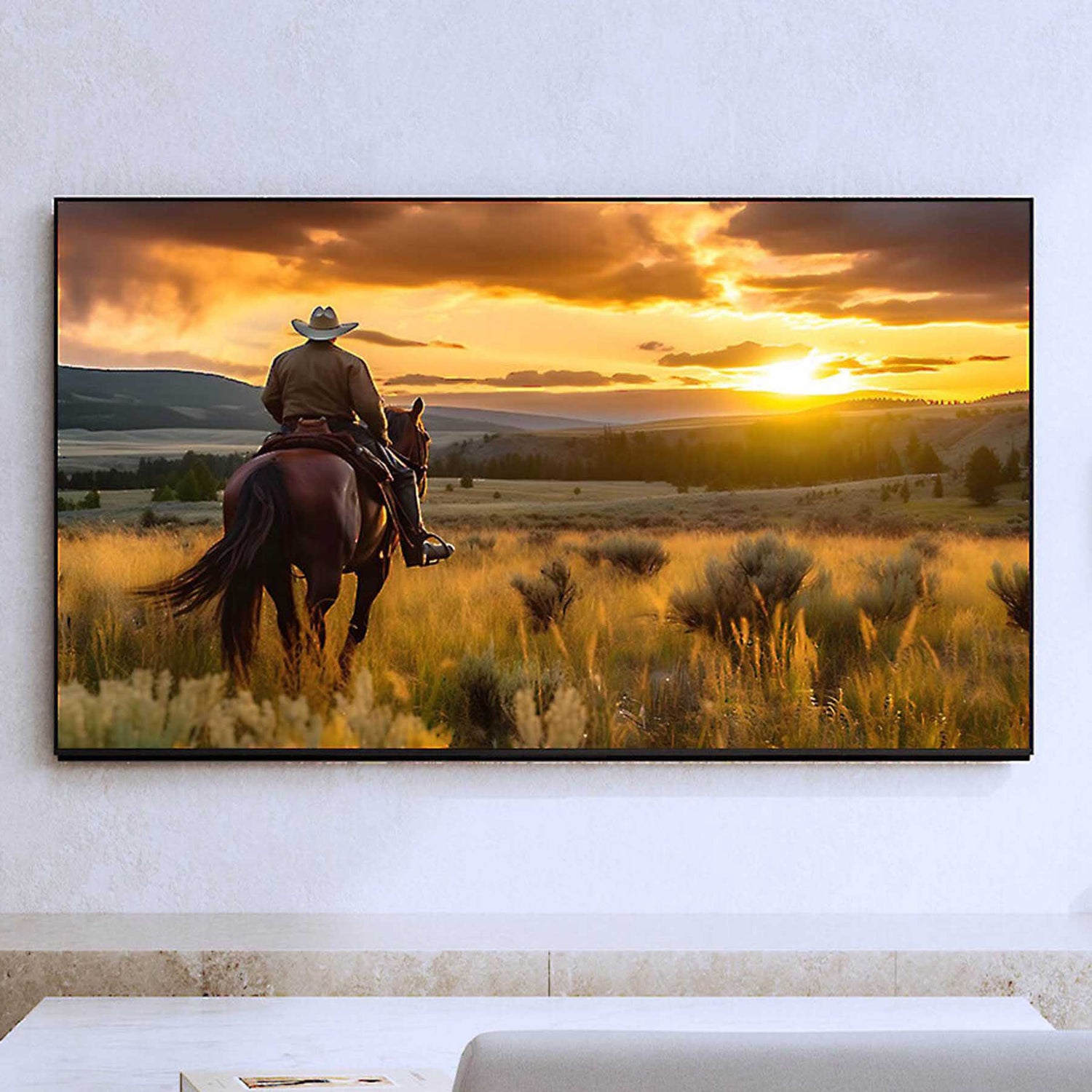 Sony Television with man riding horse on the screen