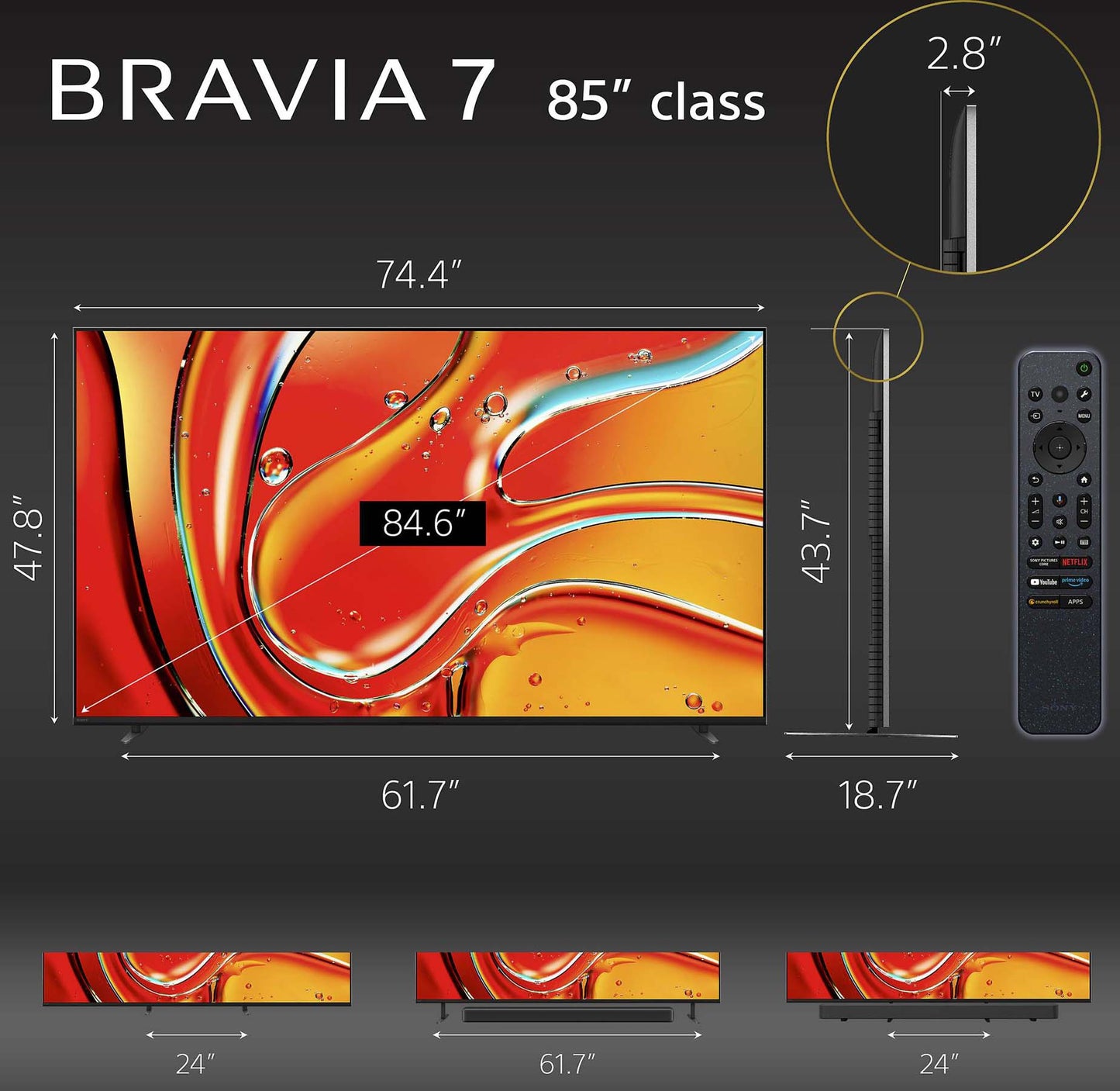 Sony 85" Bravia 7 4K Ultra HD Mini LED Smart TV - Dimensions