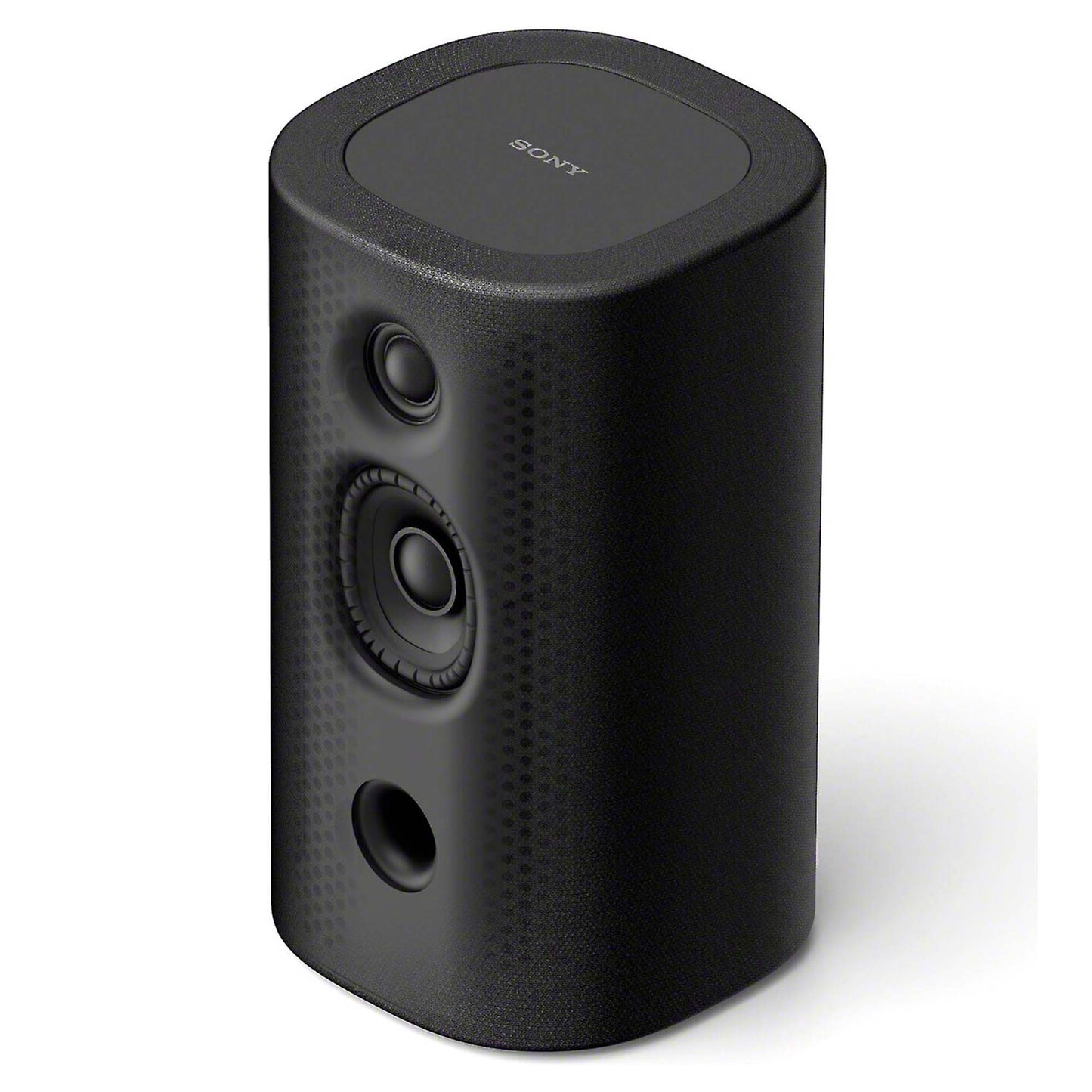 Black Sony speaker on a white background