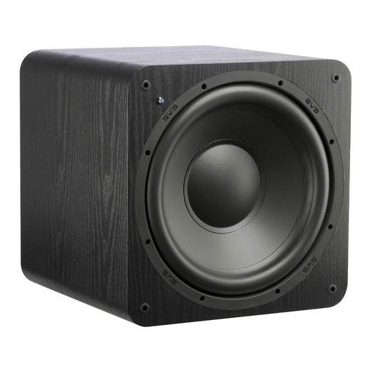 An SVS SB-1000 Classic Subwoofer in black ash finish with a front-firing woofer design.