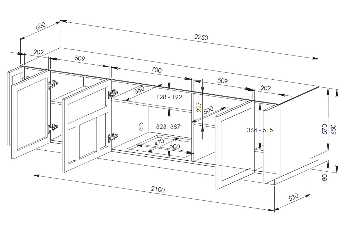 Tauris Platinum 2250 TV Cabinet - Dimensions