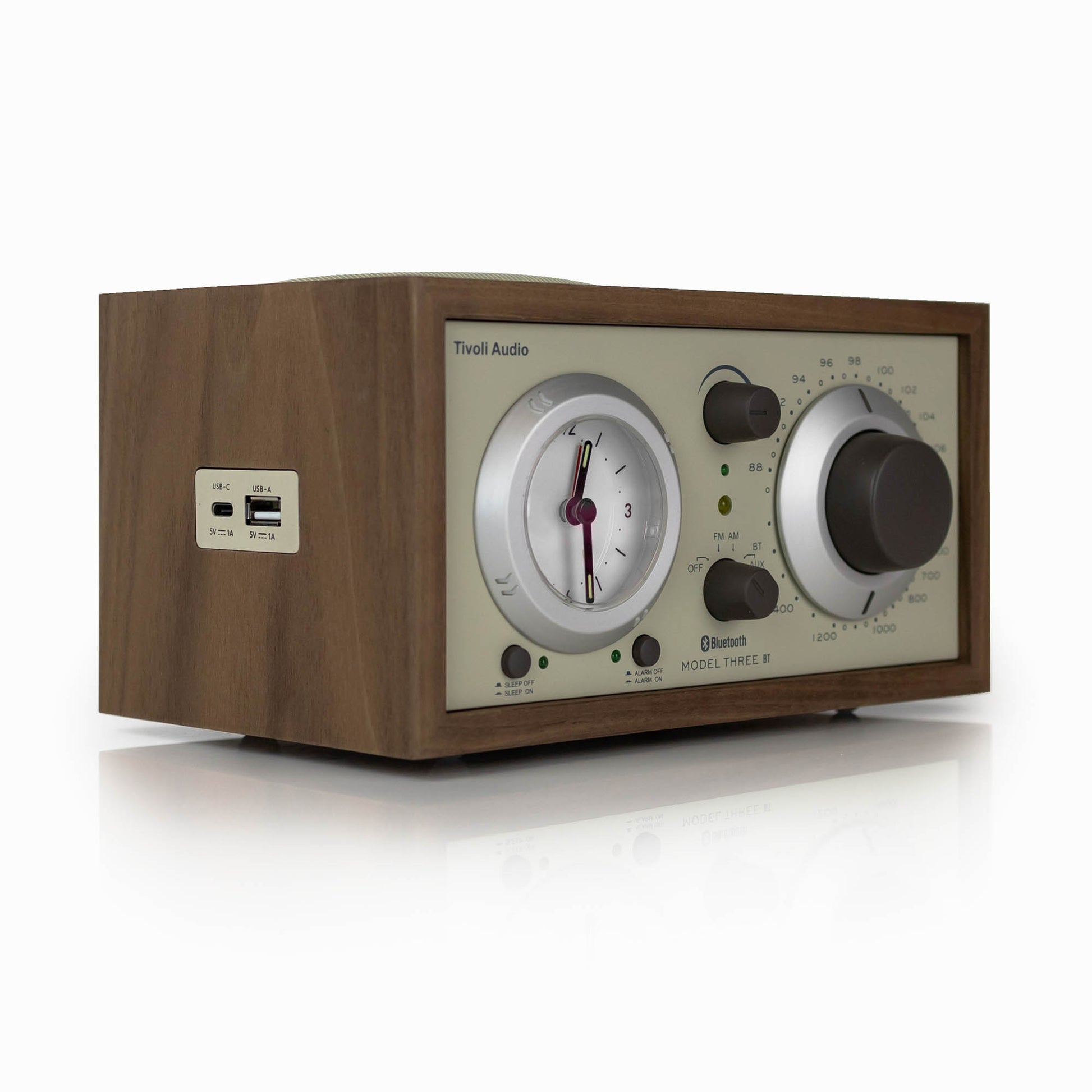 Tivoli Audio Model Three BT with USB-C angle view in beige