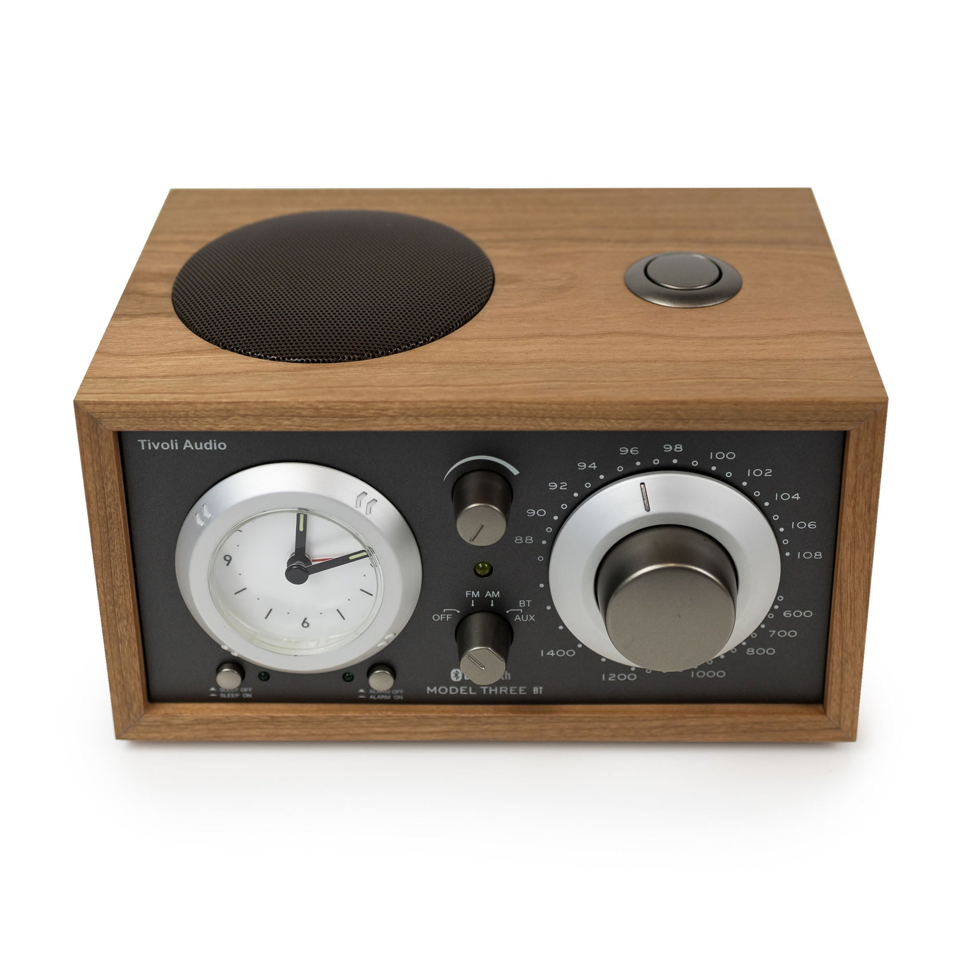 Top view of Tivoli Audio Model Three BT with USB-C in cherry