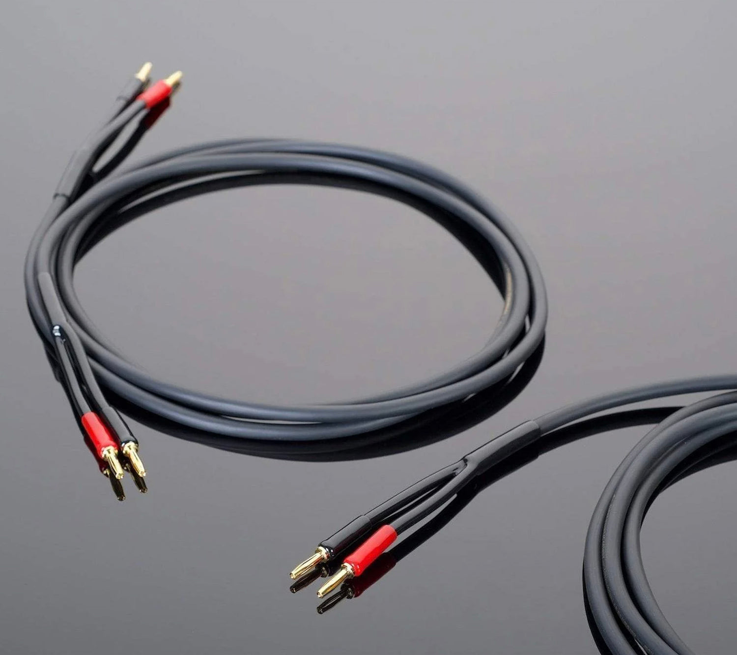 Transparent Audio RCA Cables on grey background