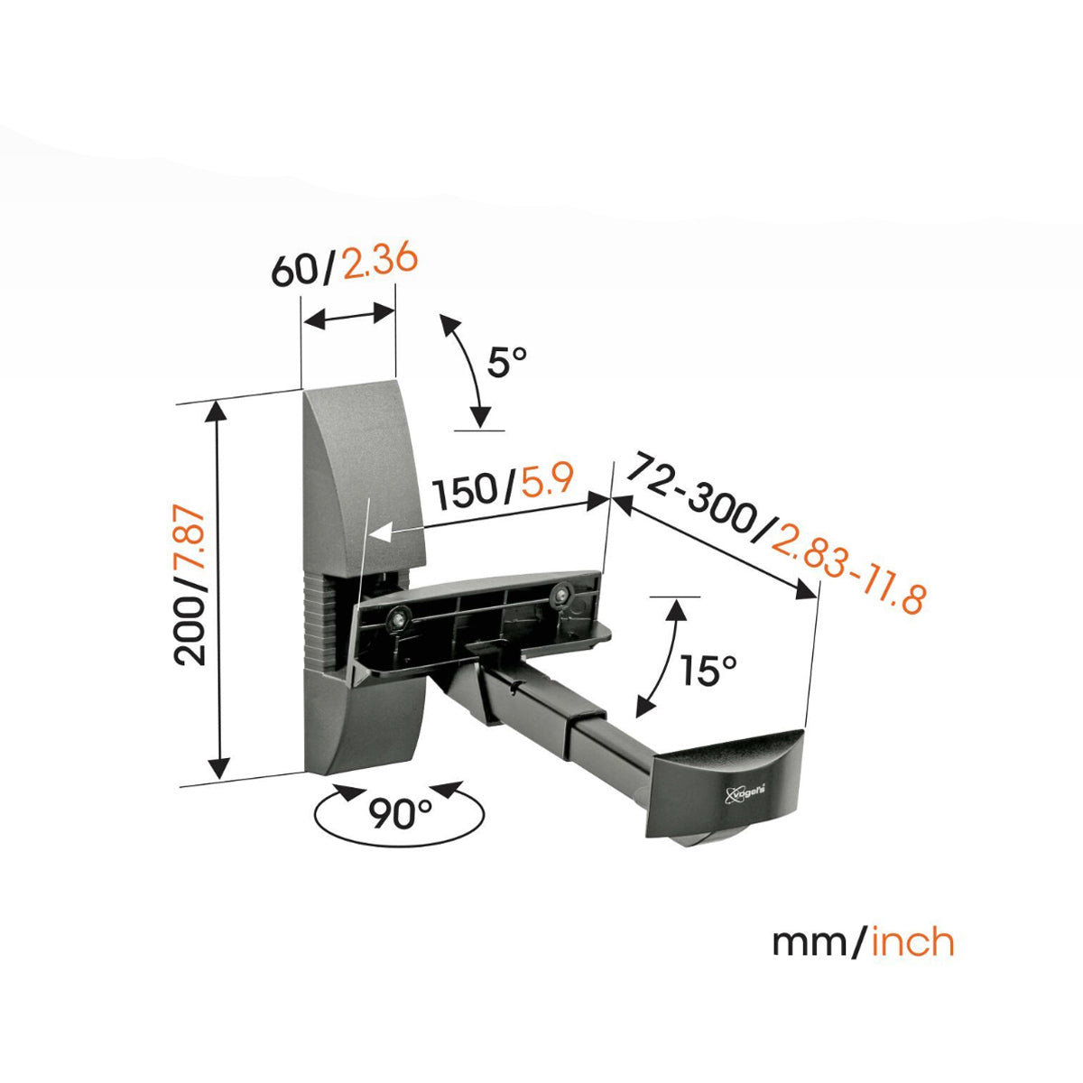 Vogels VLB 200 Speaker Wall Mount - Dimensions