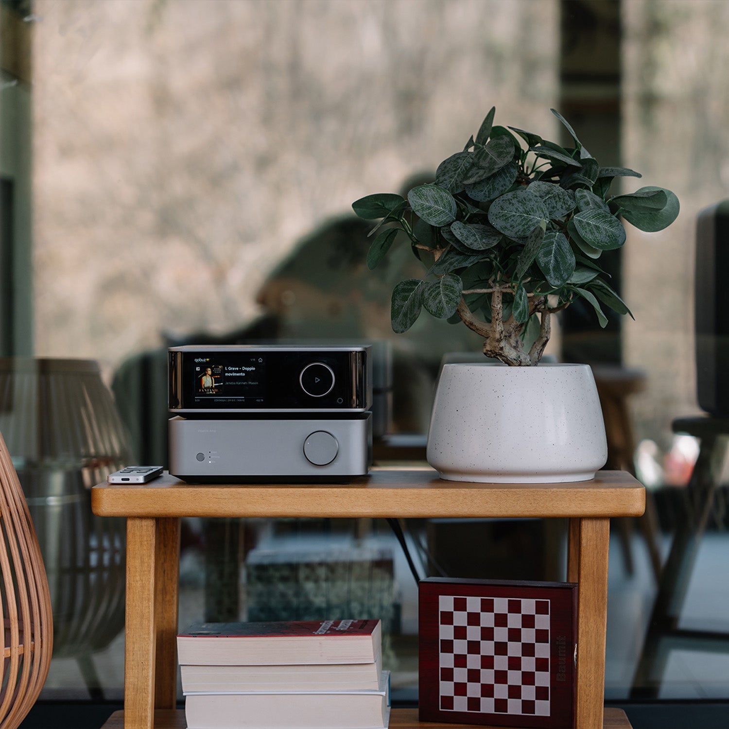 WiiM products on table with plant