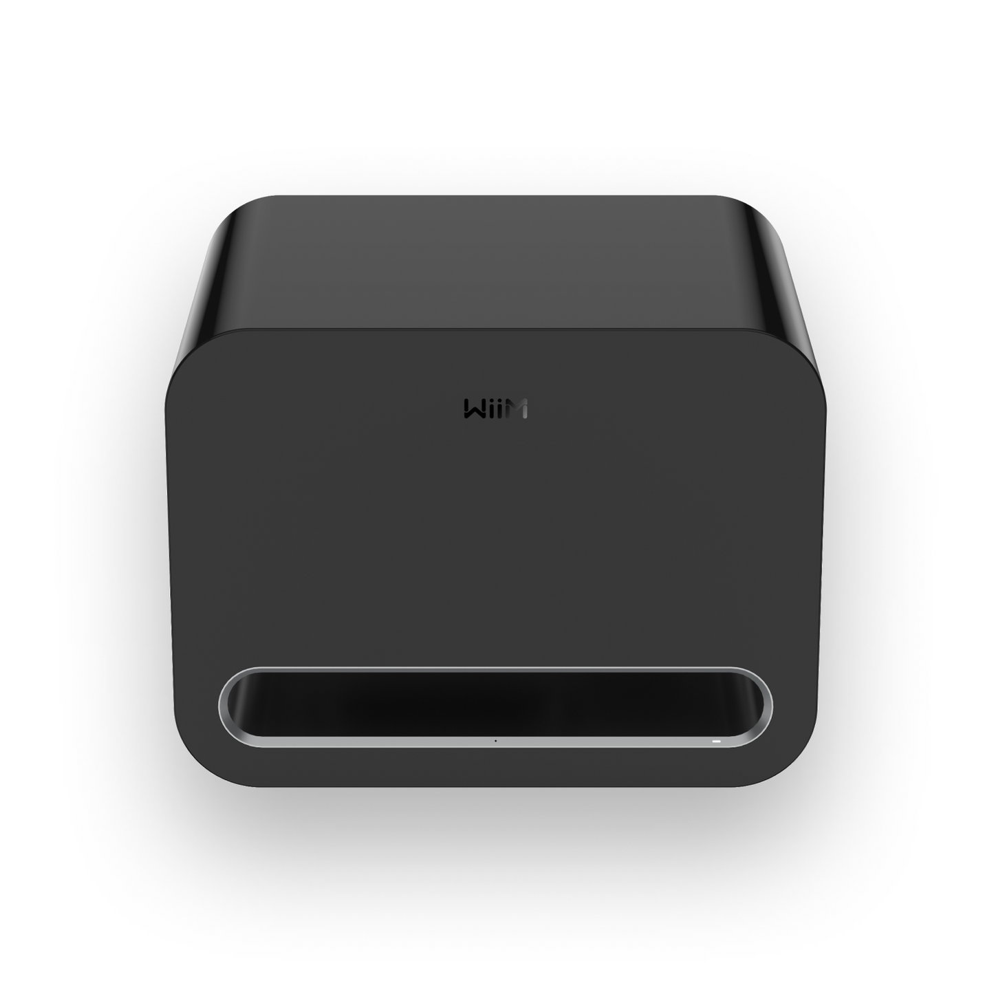 Front of Black WiiM Sub Pro Subwoofer on white background