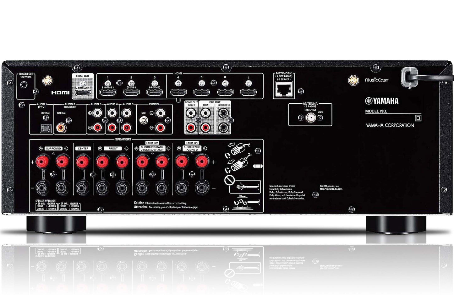 Yamaha RX-V6A 8K Home Theatre Receiver - Rear panel connections