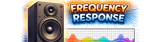 Frequency Response text with graph and black speaker
