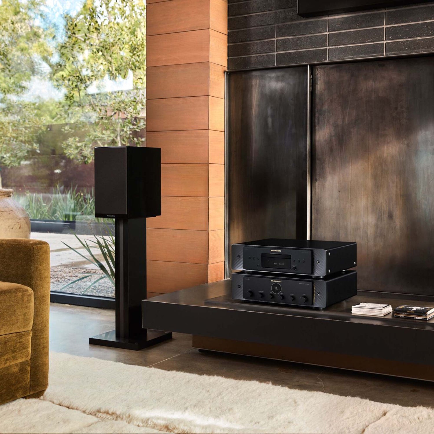 cd player and speaker in living room