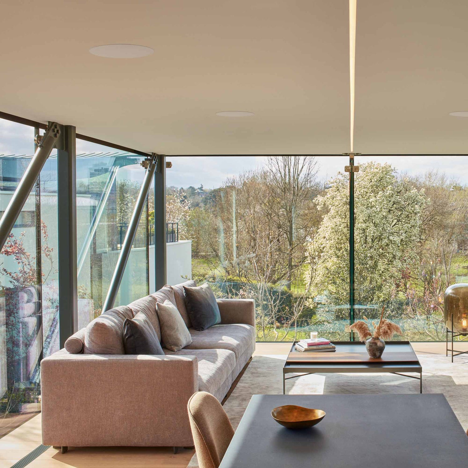 In-Ceiling Speakers in living room with glass windows