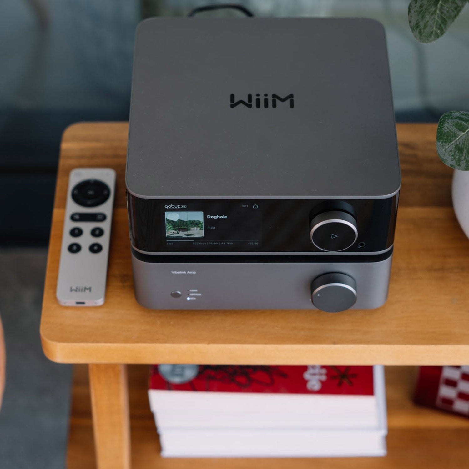 music streamers on table with remote control