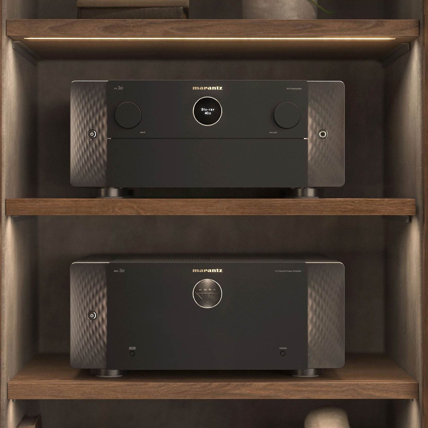 Marantz Power Amps on shelving unit