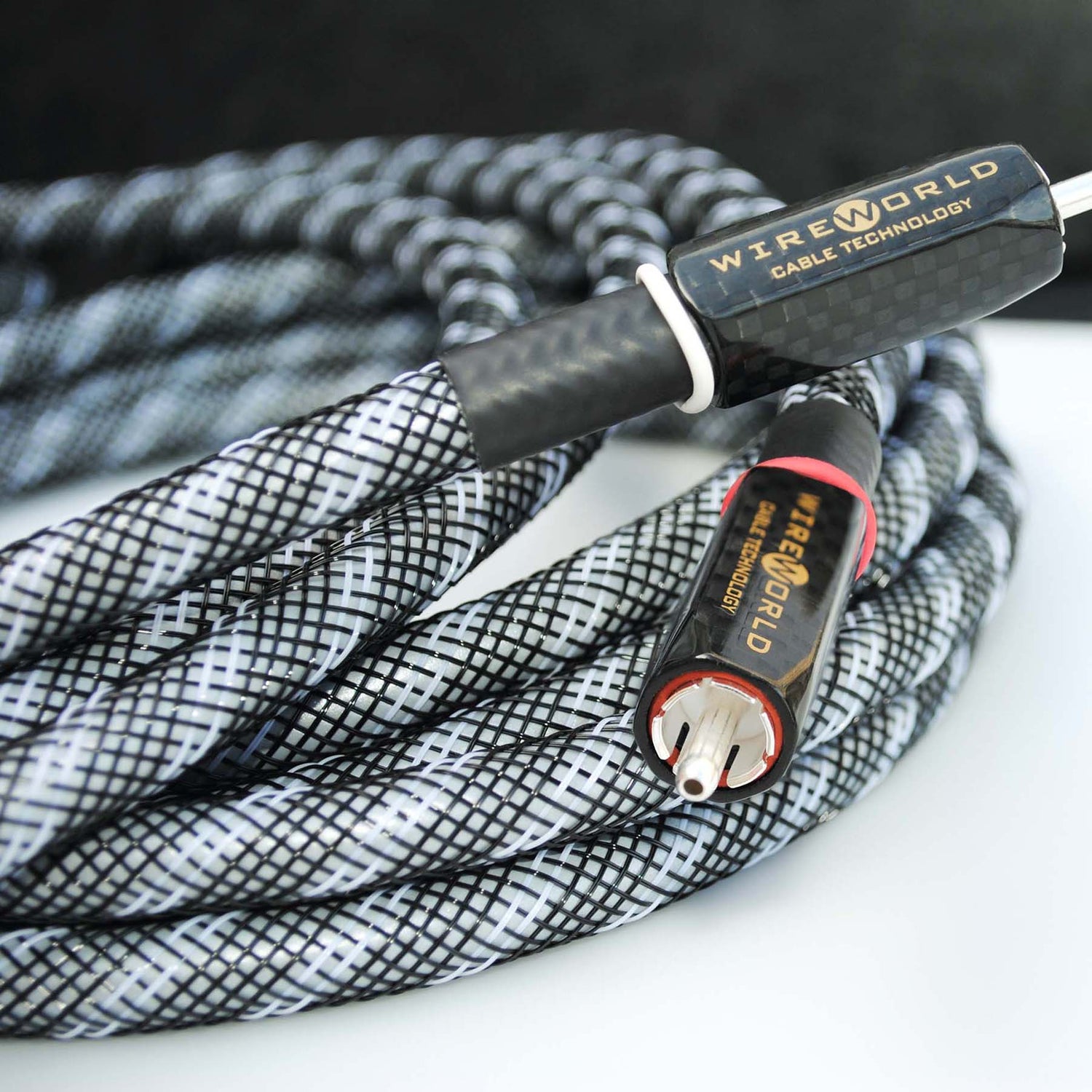 close up of Wireworld RCA to RCA Cables